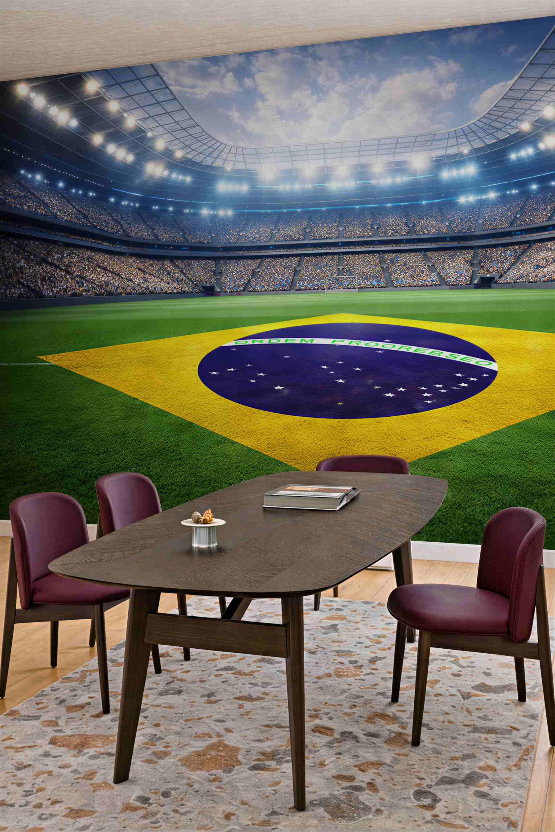 Fototapeta stadion piłkarski z flagą Brazylii dynamiczna sportowa panorama