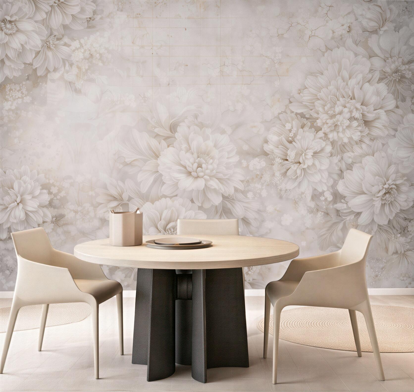 Fototapeta kremowe kwiaty 3D elegancka do jasnego salonu
