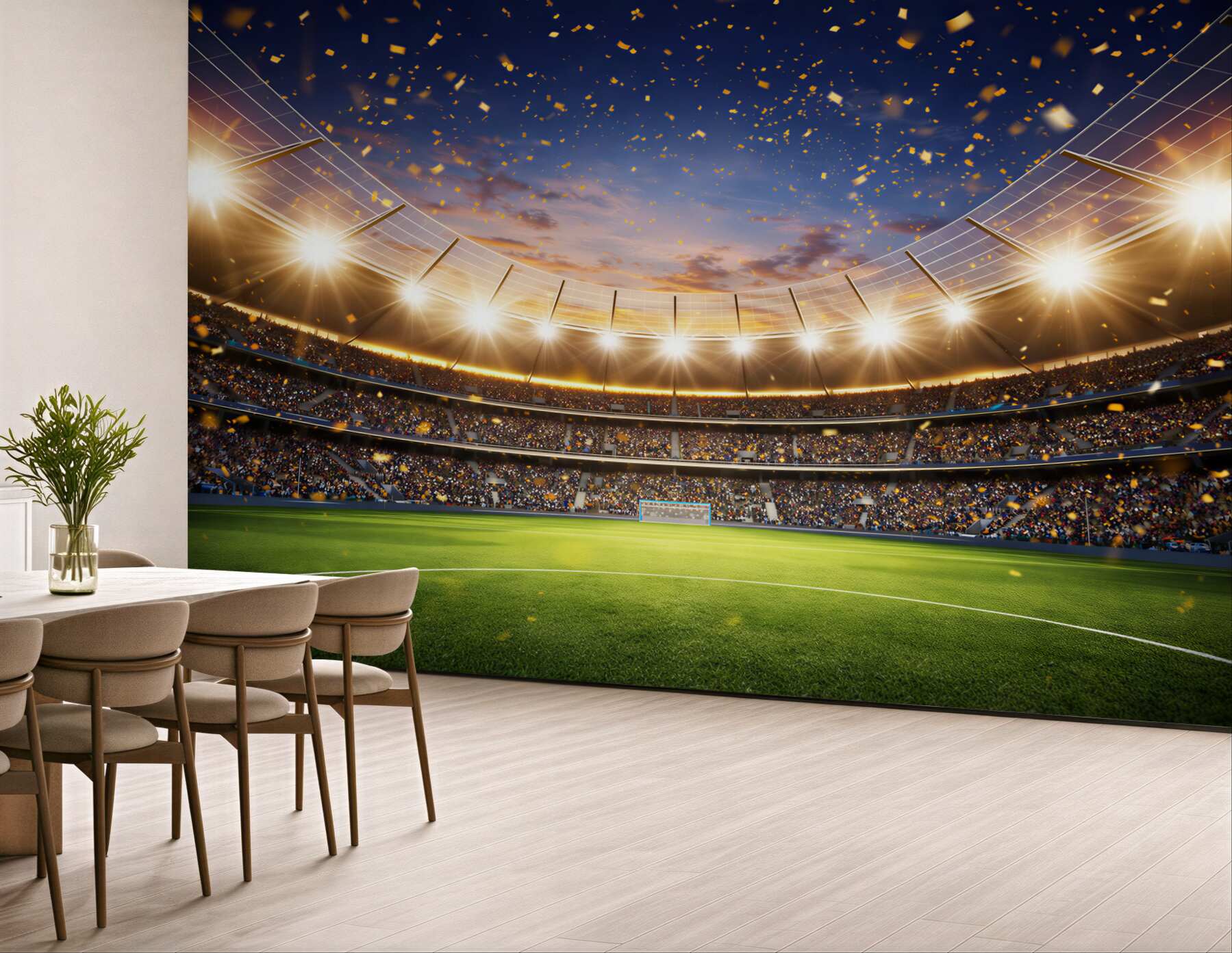 Fototapeta stadion piłkarski nocą z oświetleniem i konfetti