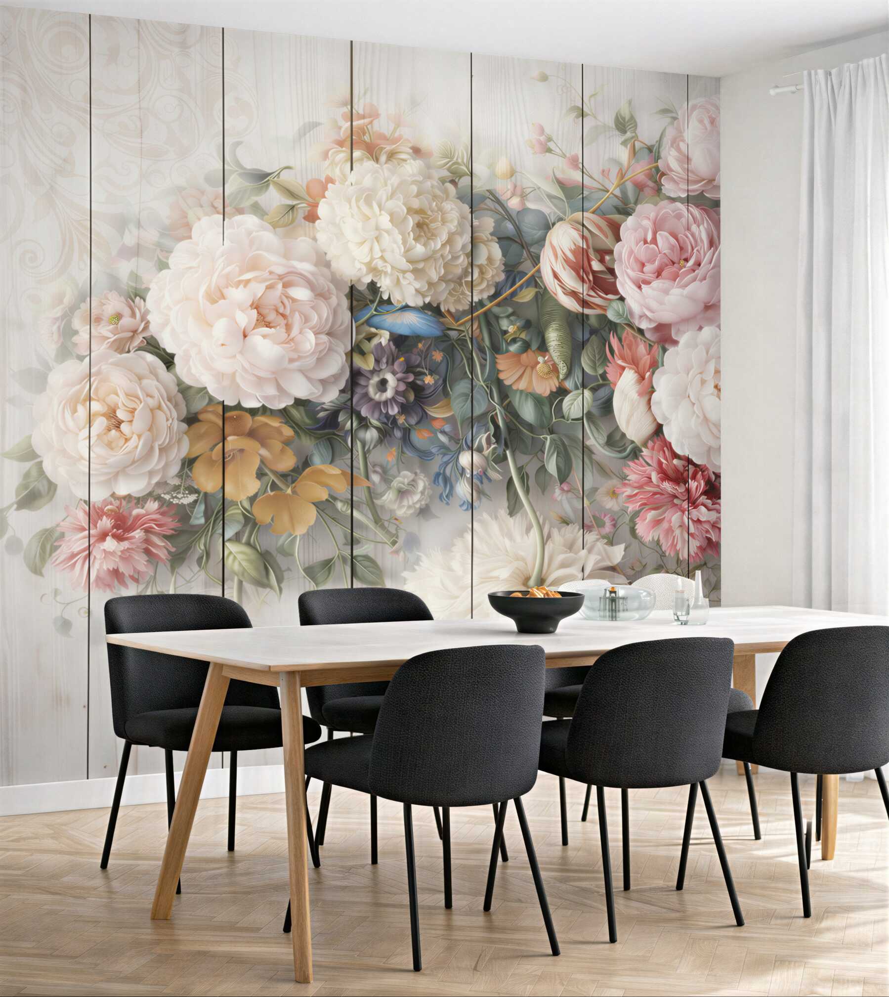 Fototapeta romantyczne kwiaty pastelowe na bielonym drewnie shabby chic