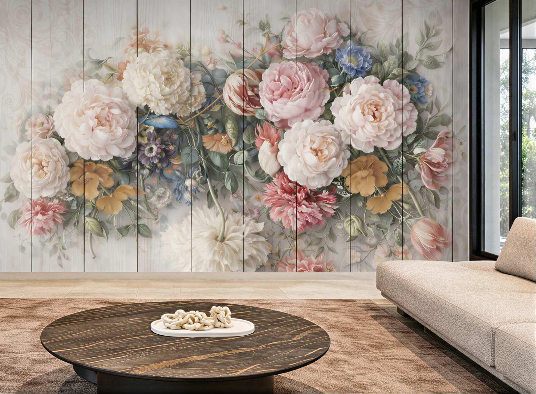Fototapeta romantyczne kwiaty pastelowe na bielonym drewnie shabby chic