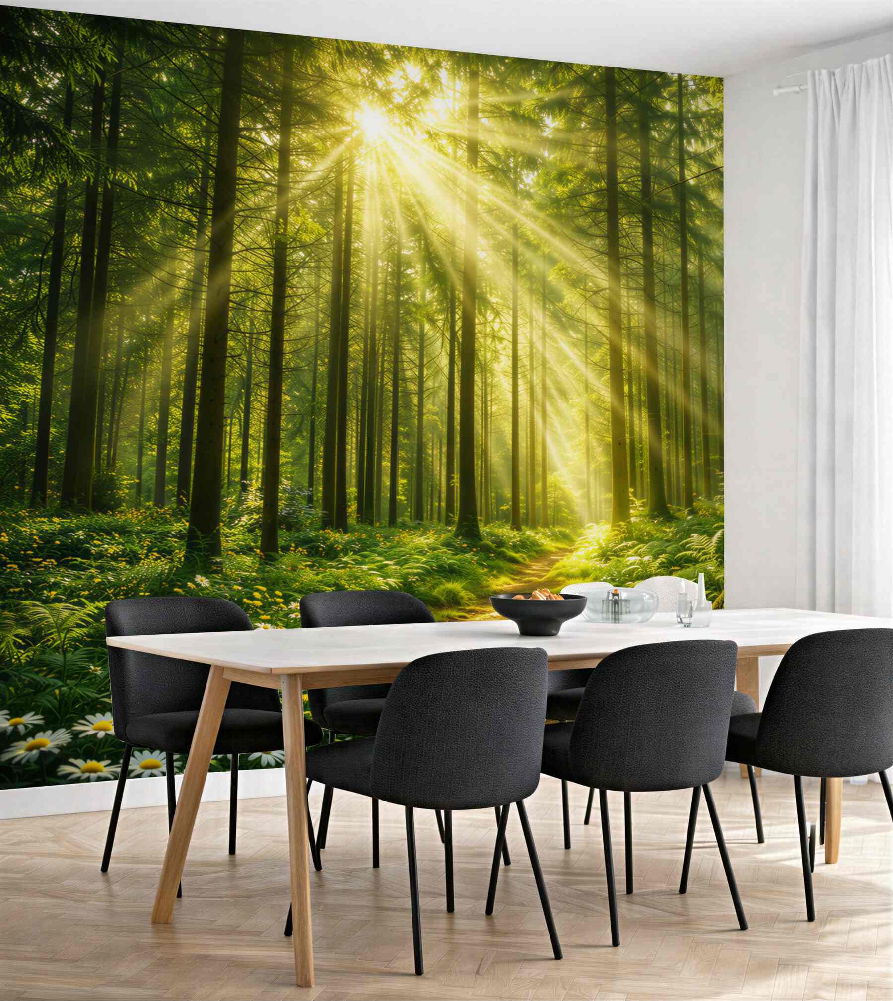 Fototapeta leśna ścieżka w promieniach słońca zielona naturalna