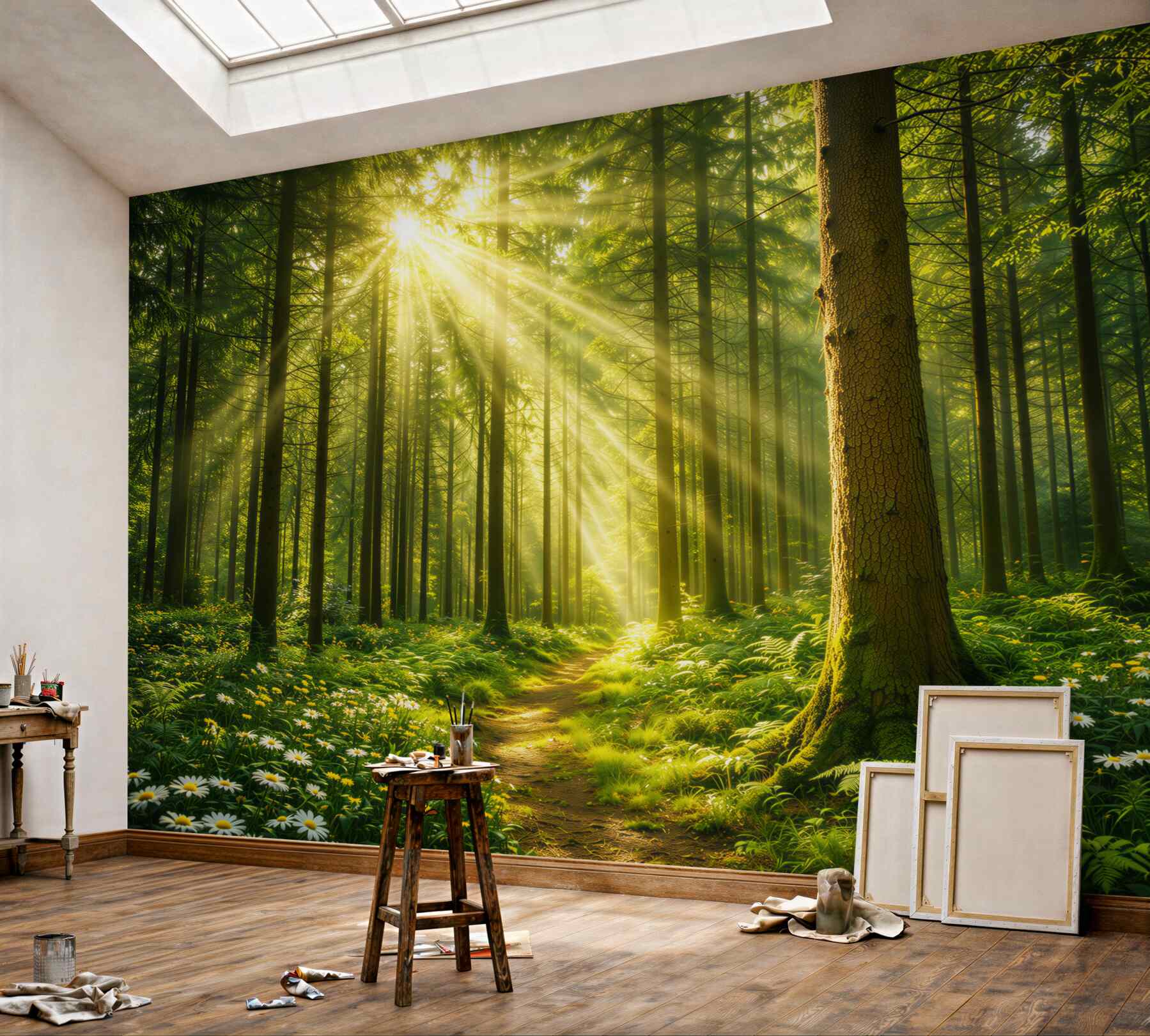 Fototapeta leśna ścieżka w promieniach słońca zielona naturalna