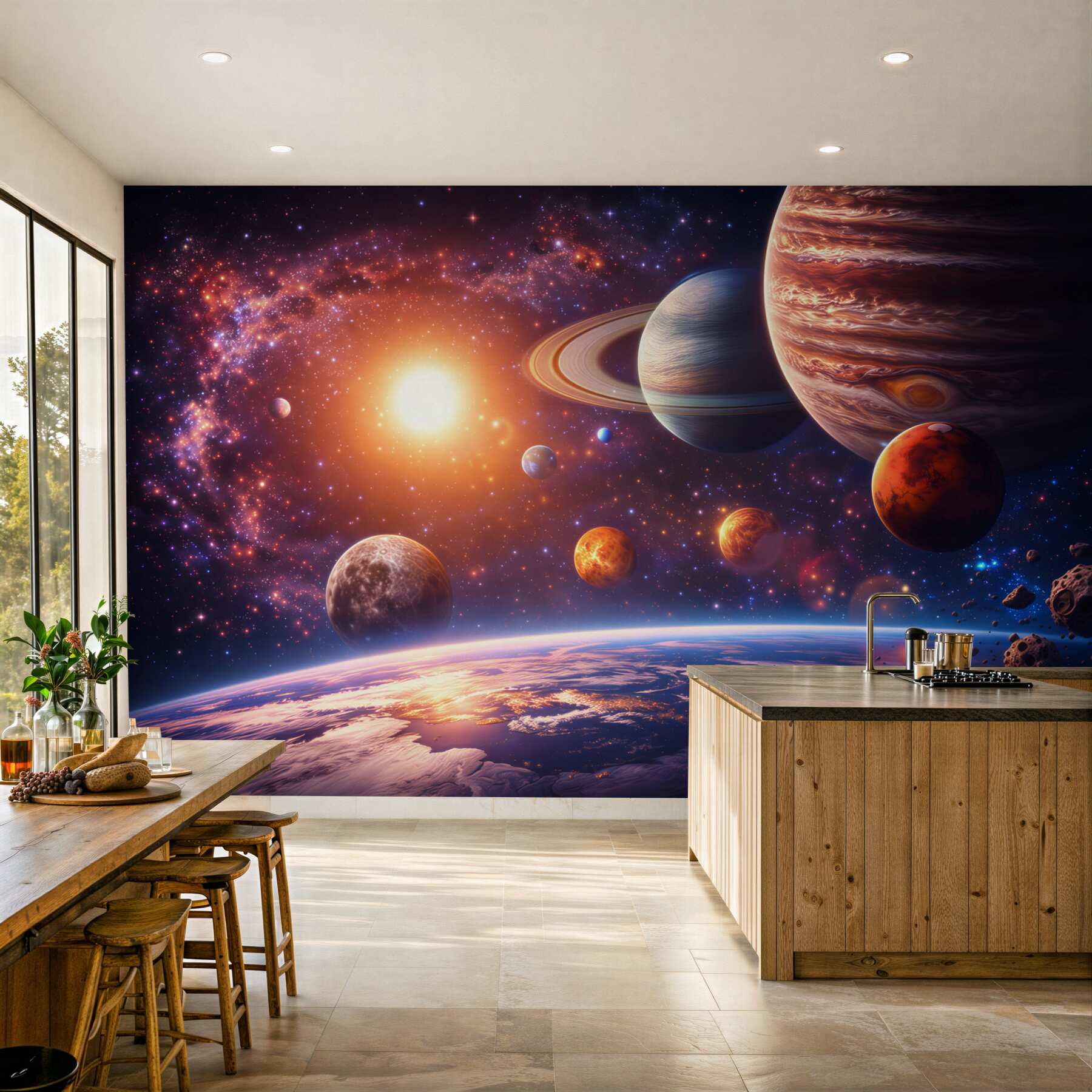 Fototapeta kosmos z planetami i gwiazdami do pokoju młodzieżowego