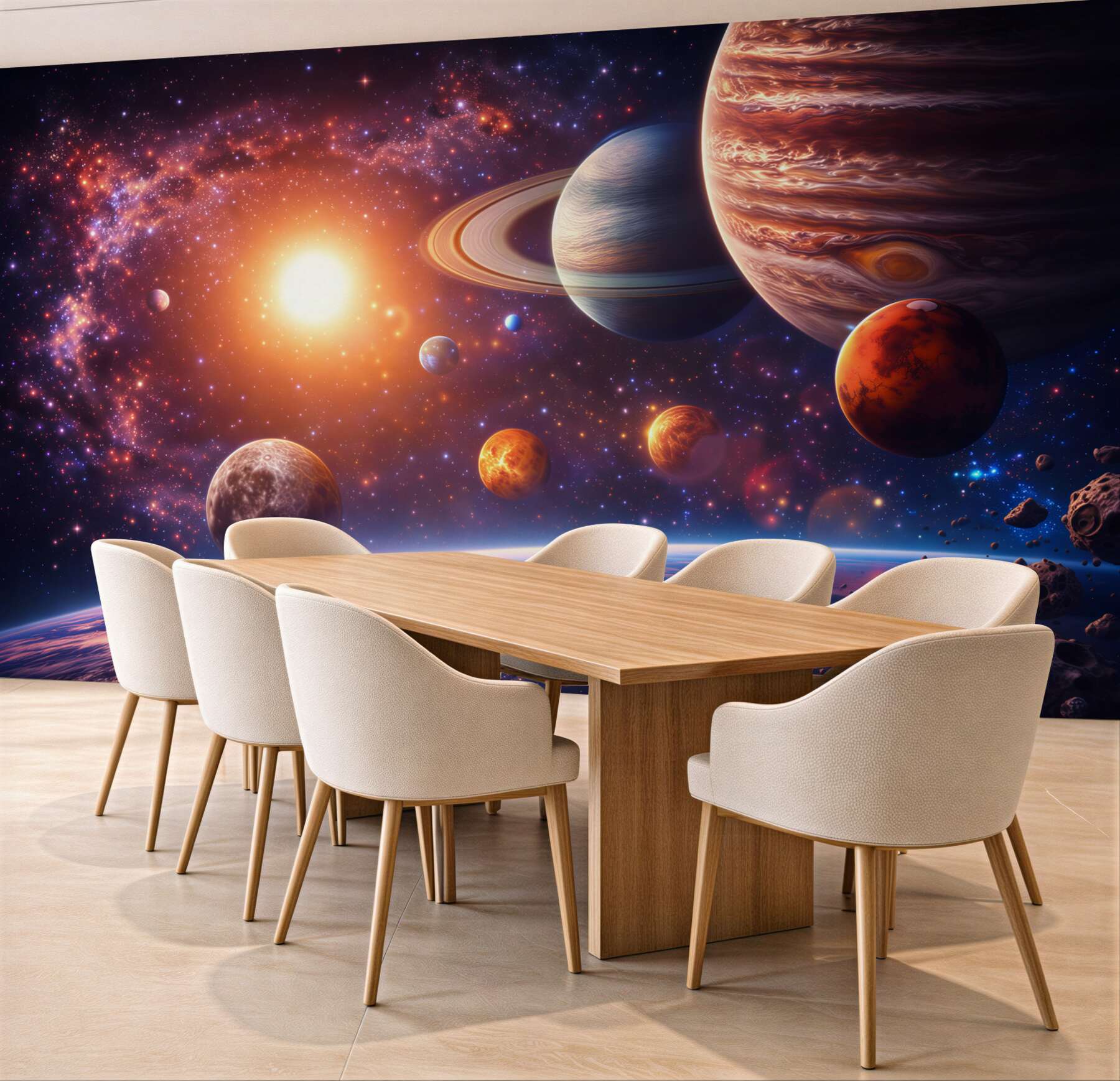 Fototapeta kosmos z planetami i gwiazdami do pokoju młodzieżowego