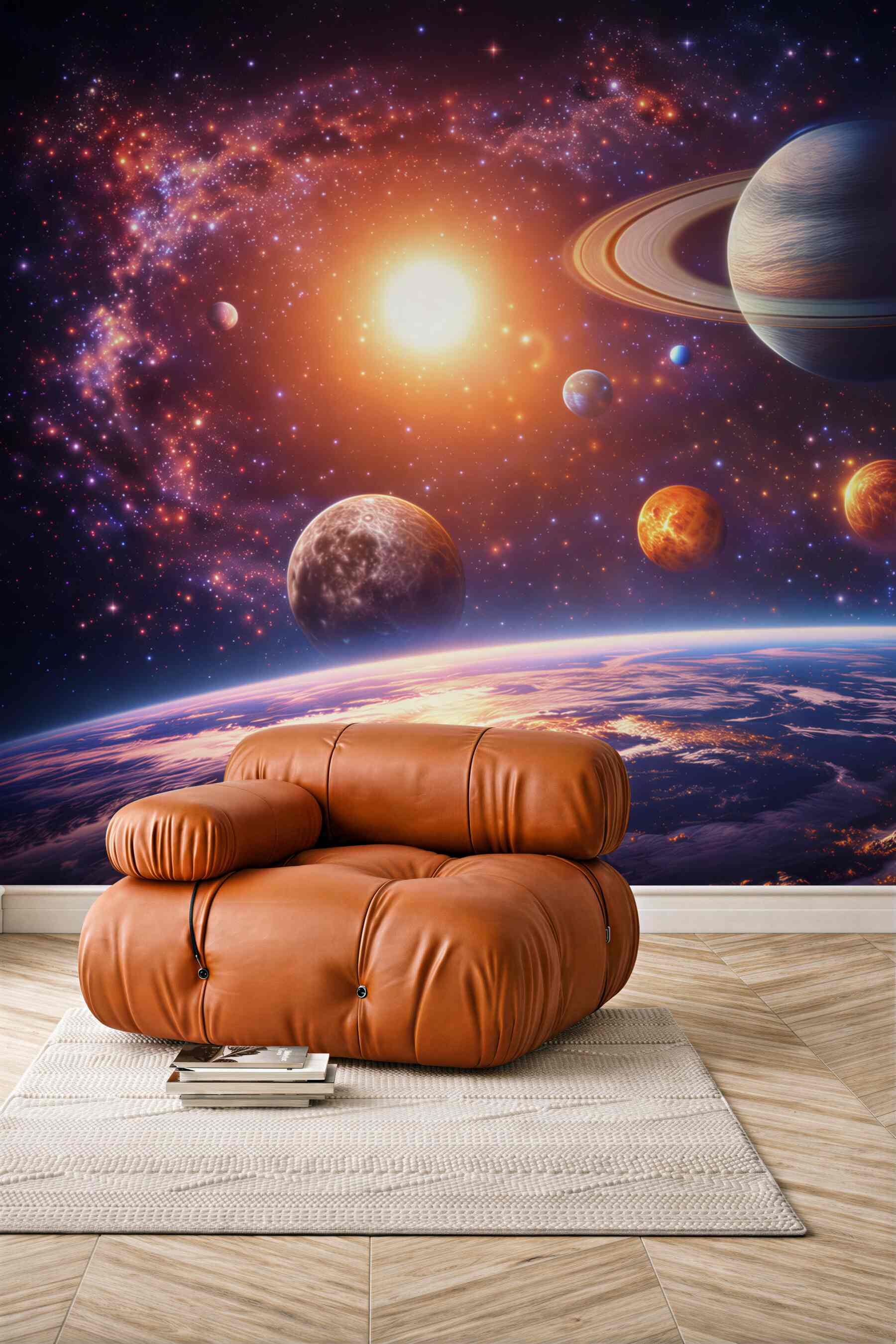 Fototapeta kosmos z planetami i gwiazdami do pokoju młodzieżowego