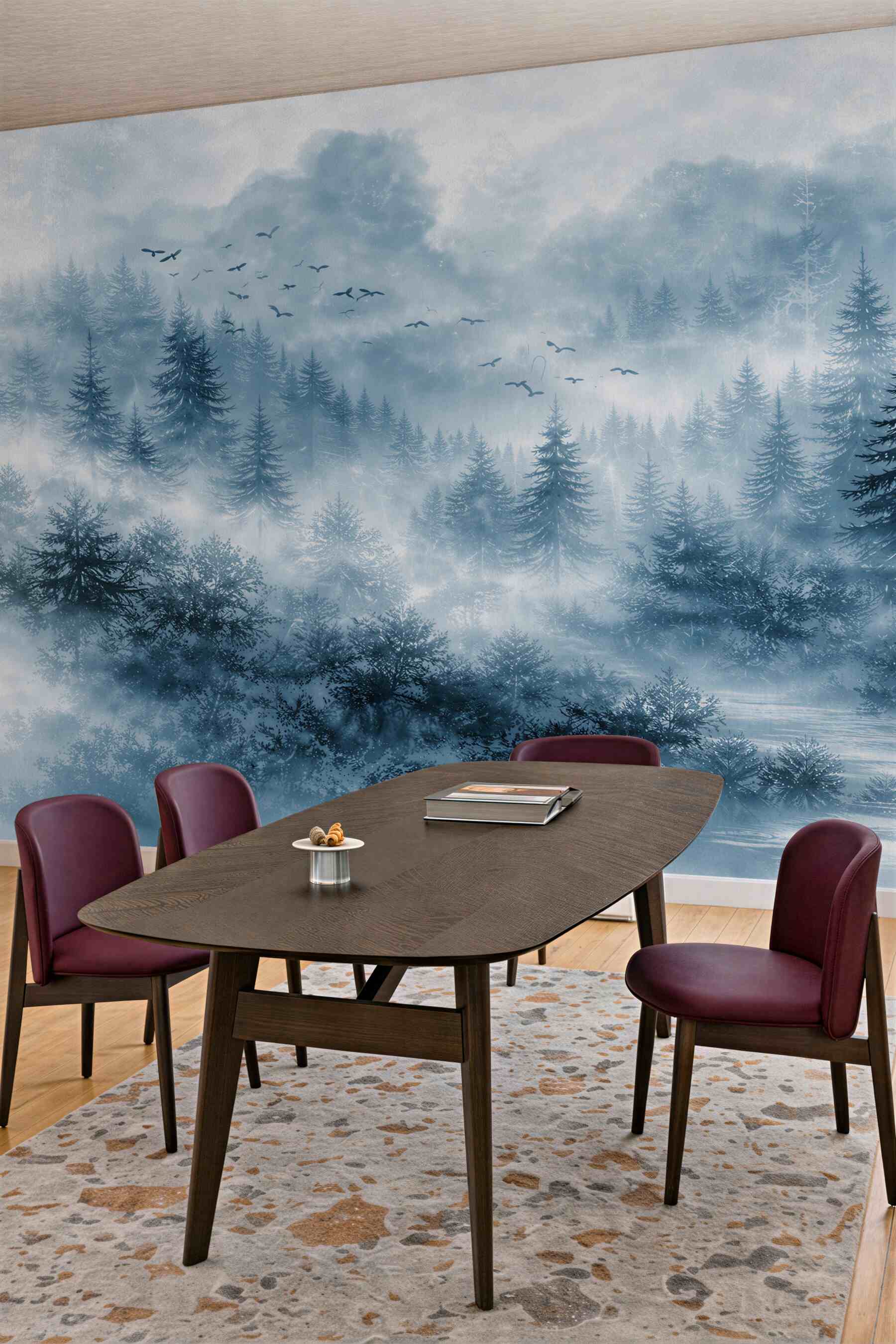 Fototapeta las we mgle niebieski zimowy krajobraz