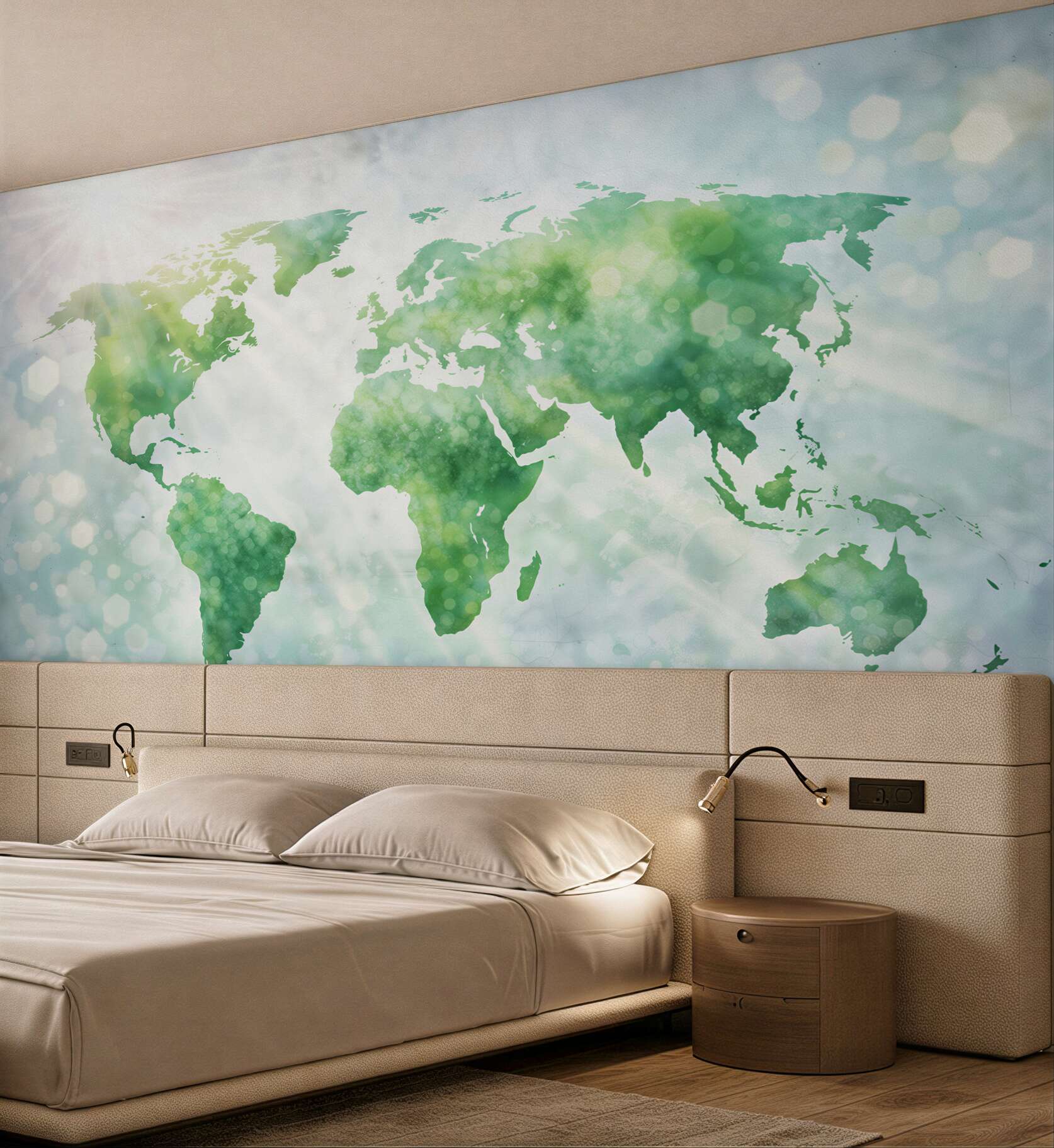 Fototapeta mapa świata zielona akwarelowa na jasnym tle