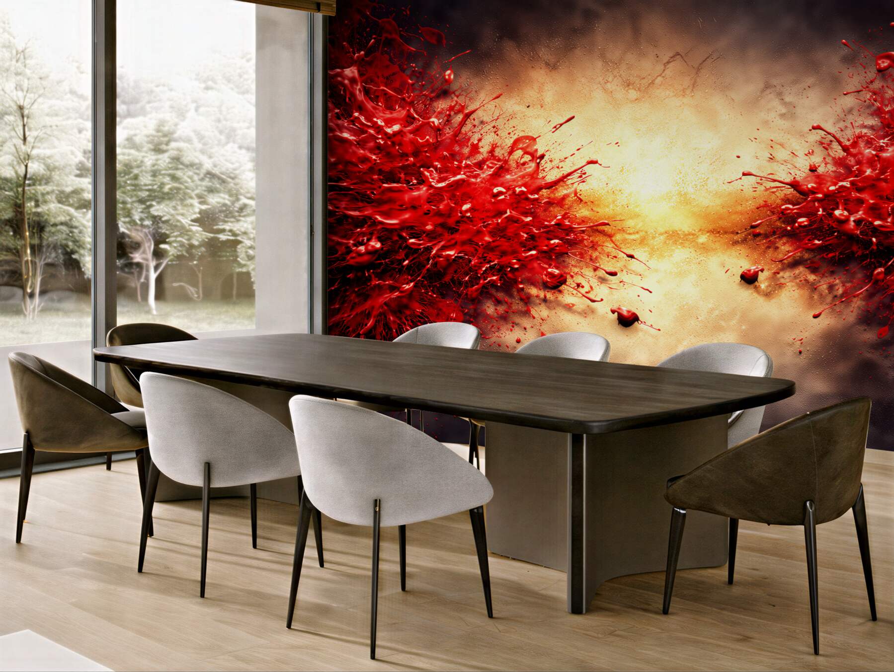 Fototapeta abstrakcyjny czerwony rozprysk farby na ciemnym tle