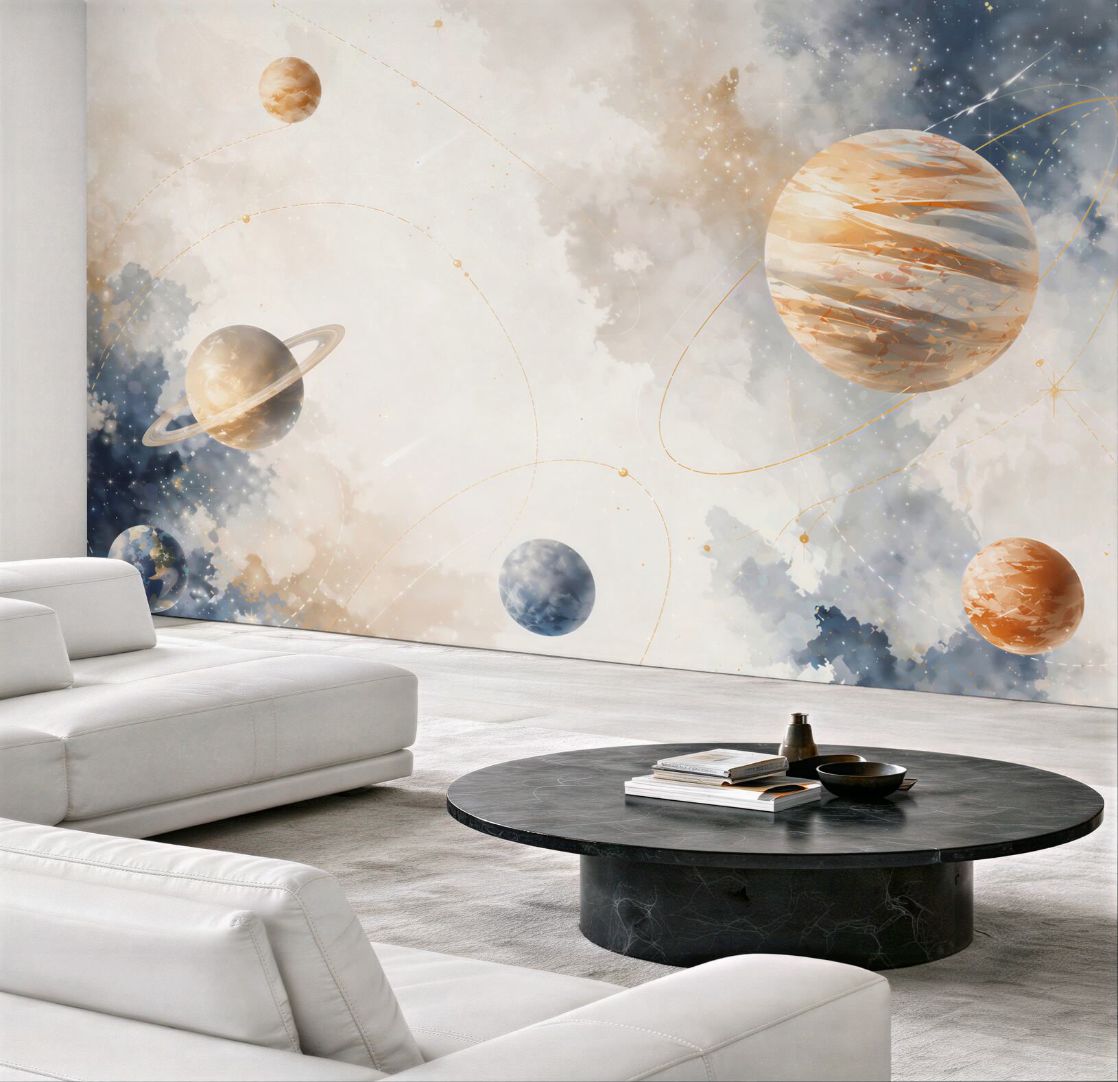 Fototapeta planety w chmurach pastelowy kosmos do pokoju dziecka