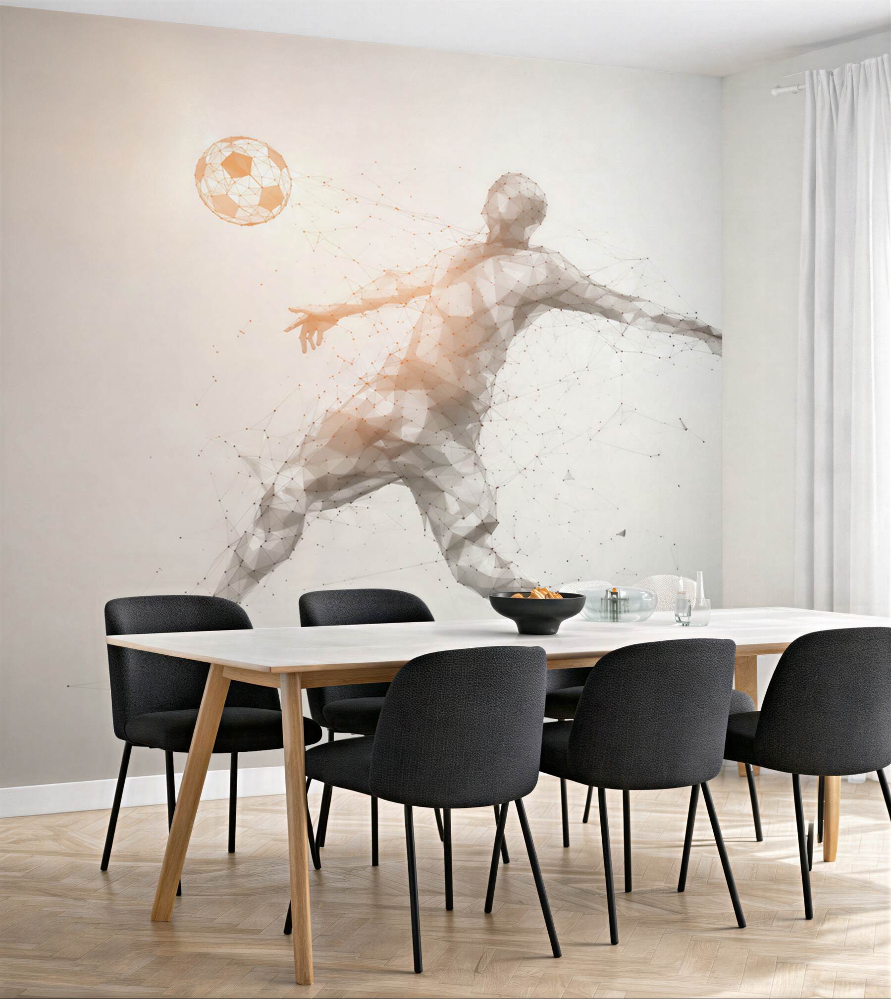 Fototapeta piłkarz z piłką geometryczny nowoczesny sportowy