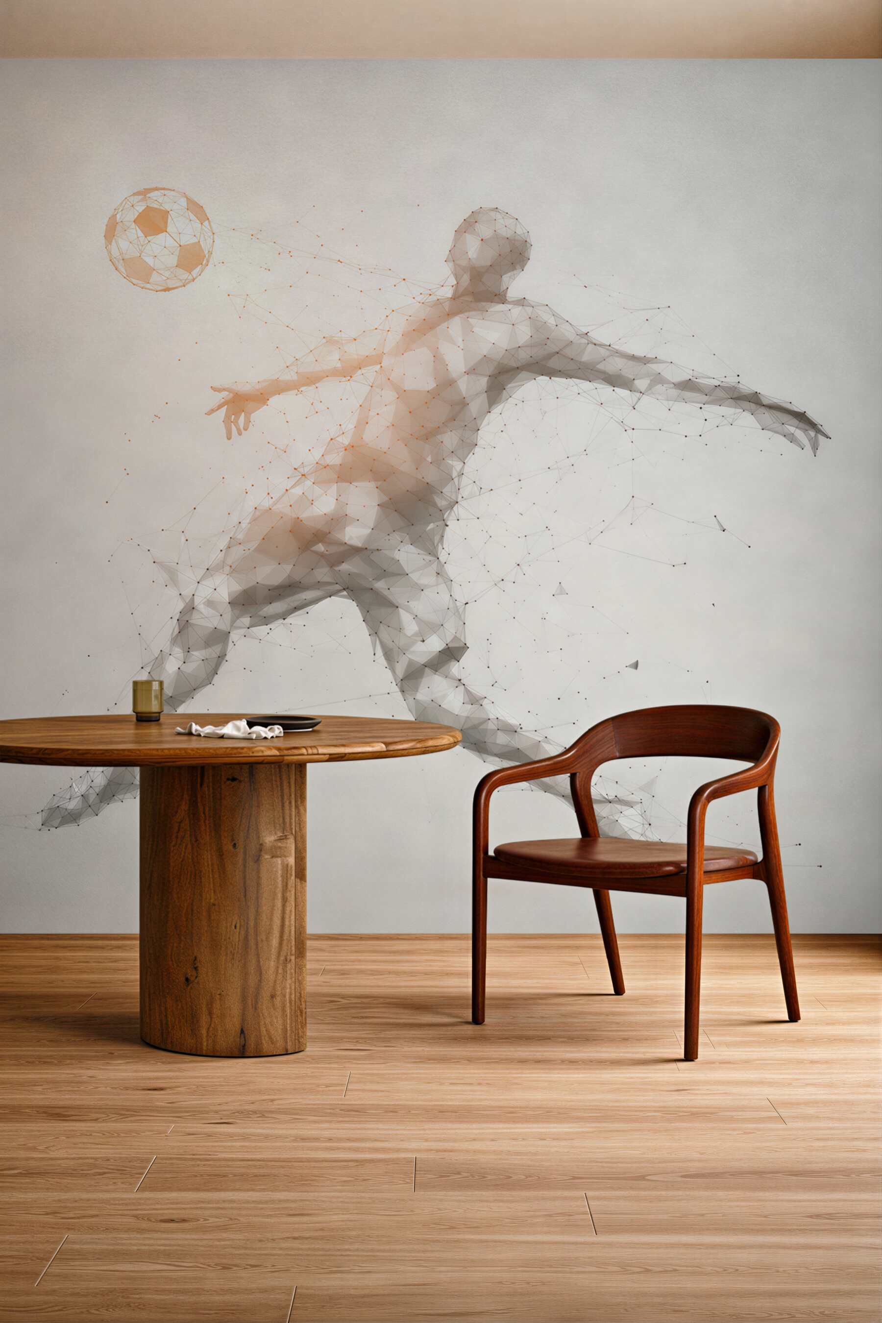 Fototapeta piłkarz z piłką geometryczny nowoczesny sportowy