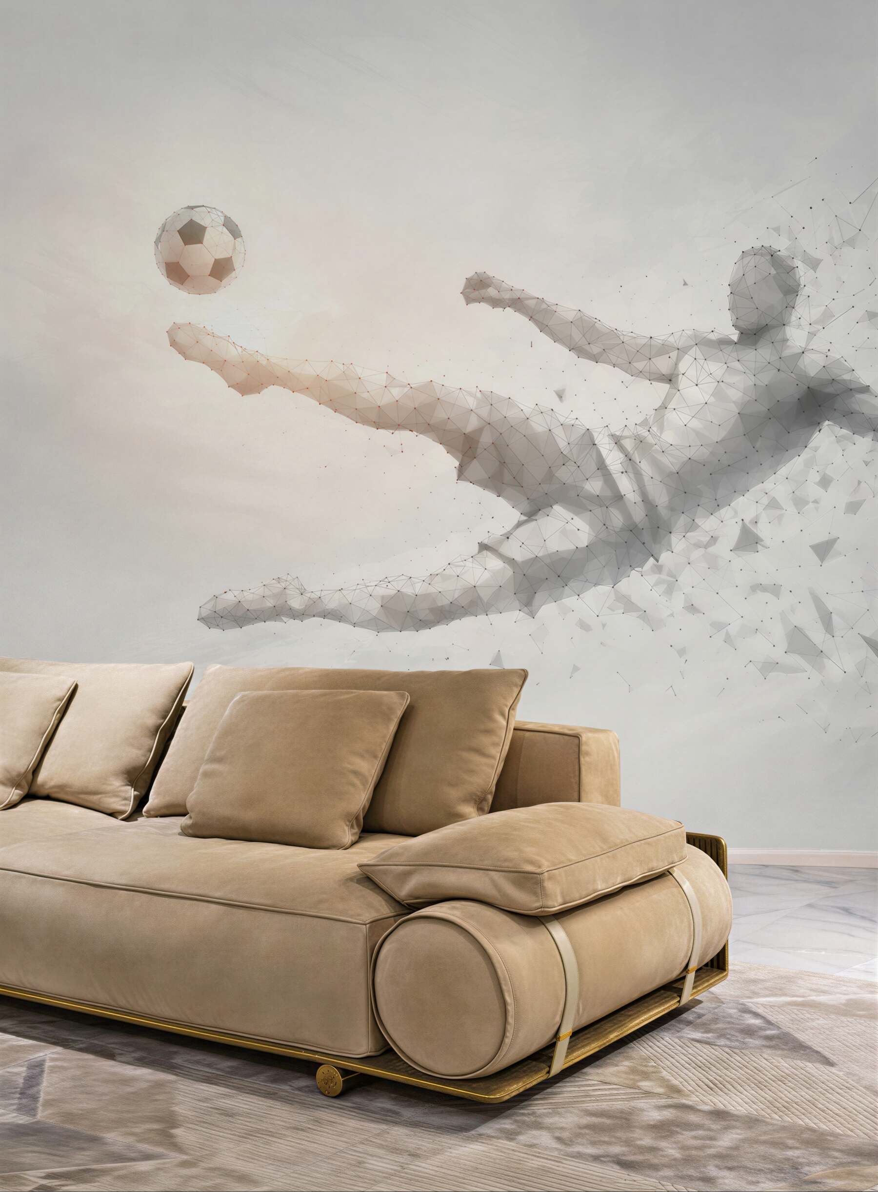 Fototapeta piłkarz wykonujący przewrotkę geometryczna nowoczesna sportowa