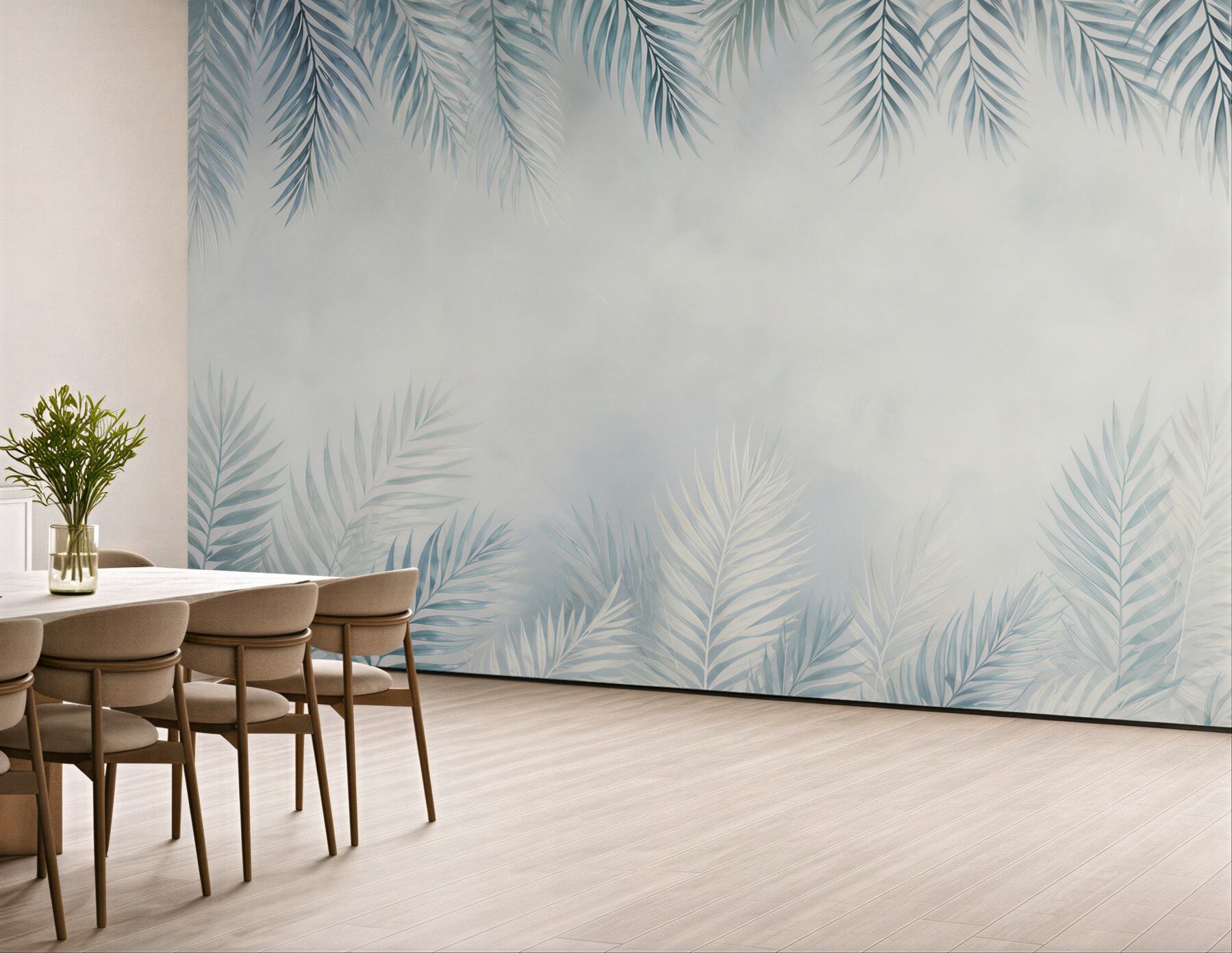 Fototapeta liście palmowe błękitne na jasnym tle w stylu tropical