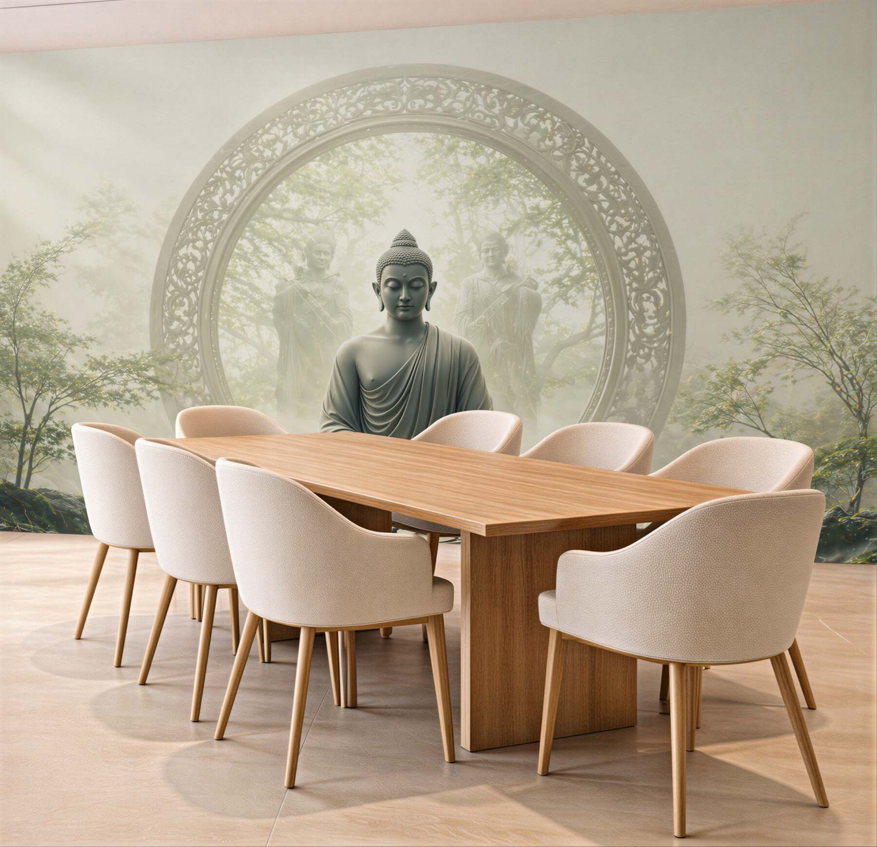Fototapeta Budda w medytacji w mistycznym ogrodzie zen
