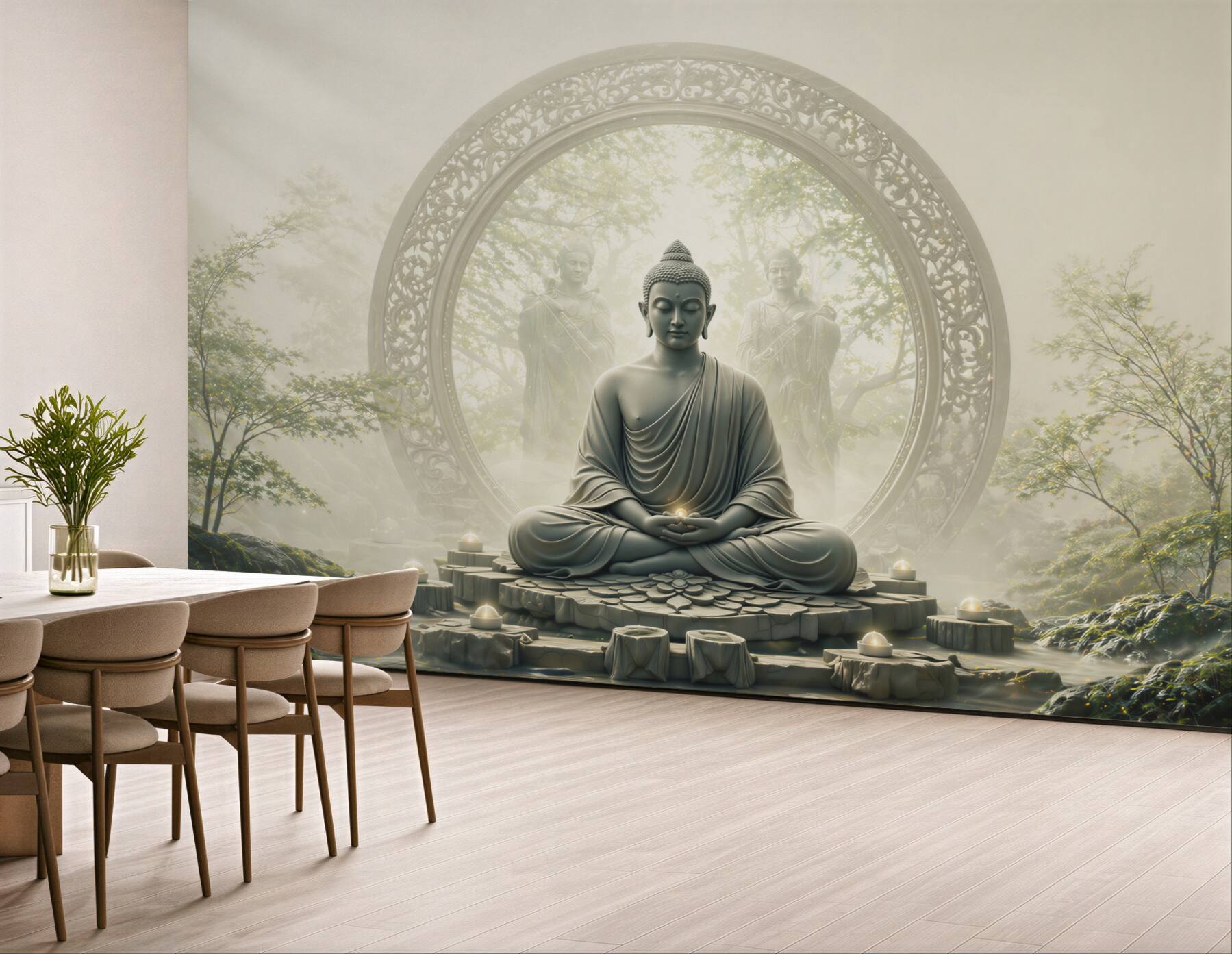 Fototapeta Budda w medytacji w mistycznym ogrodzie zen