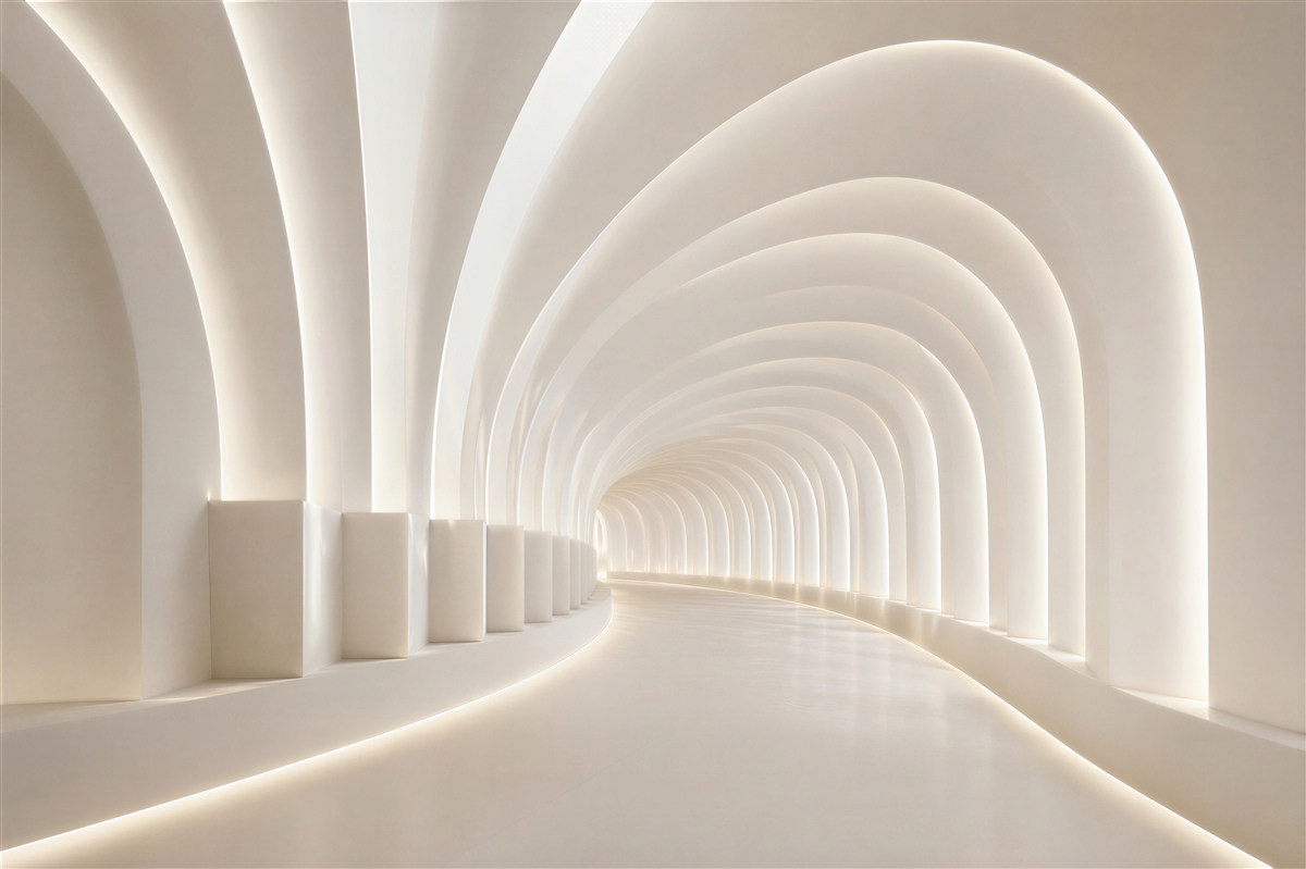 Fototapeta nowoczesny biały tunel z podświetlanymi łukami 3D
