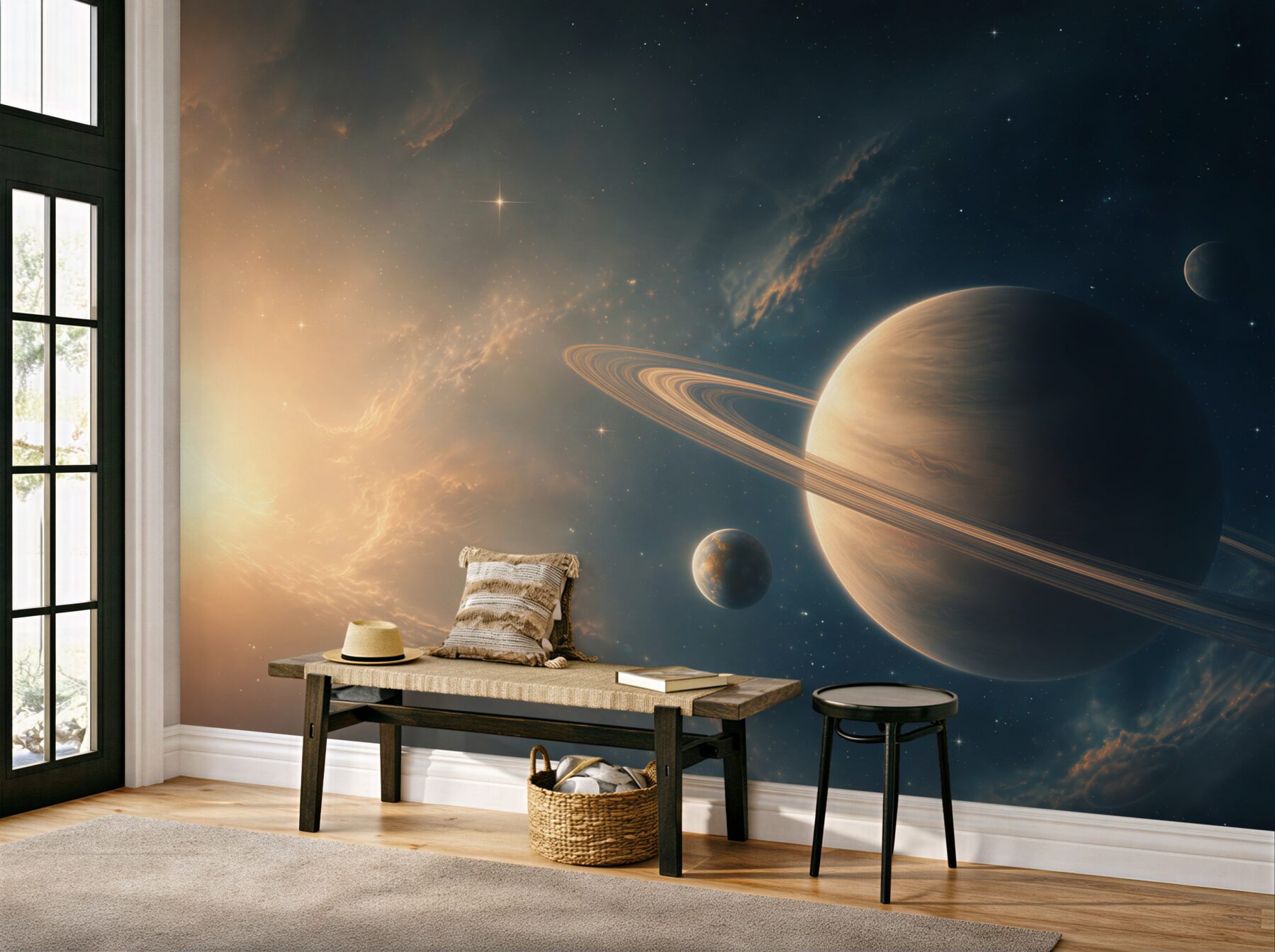 Fototapeta planeta z pierścieniami w kosmosie nowoczesna i nastrojowa