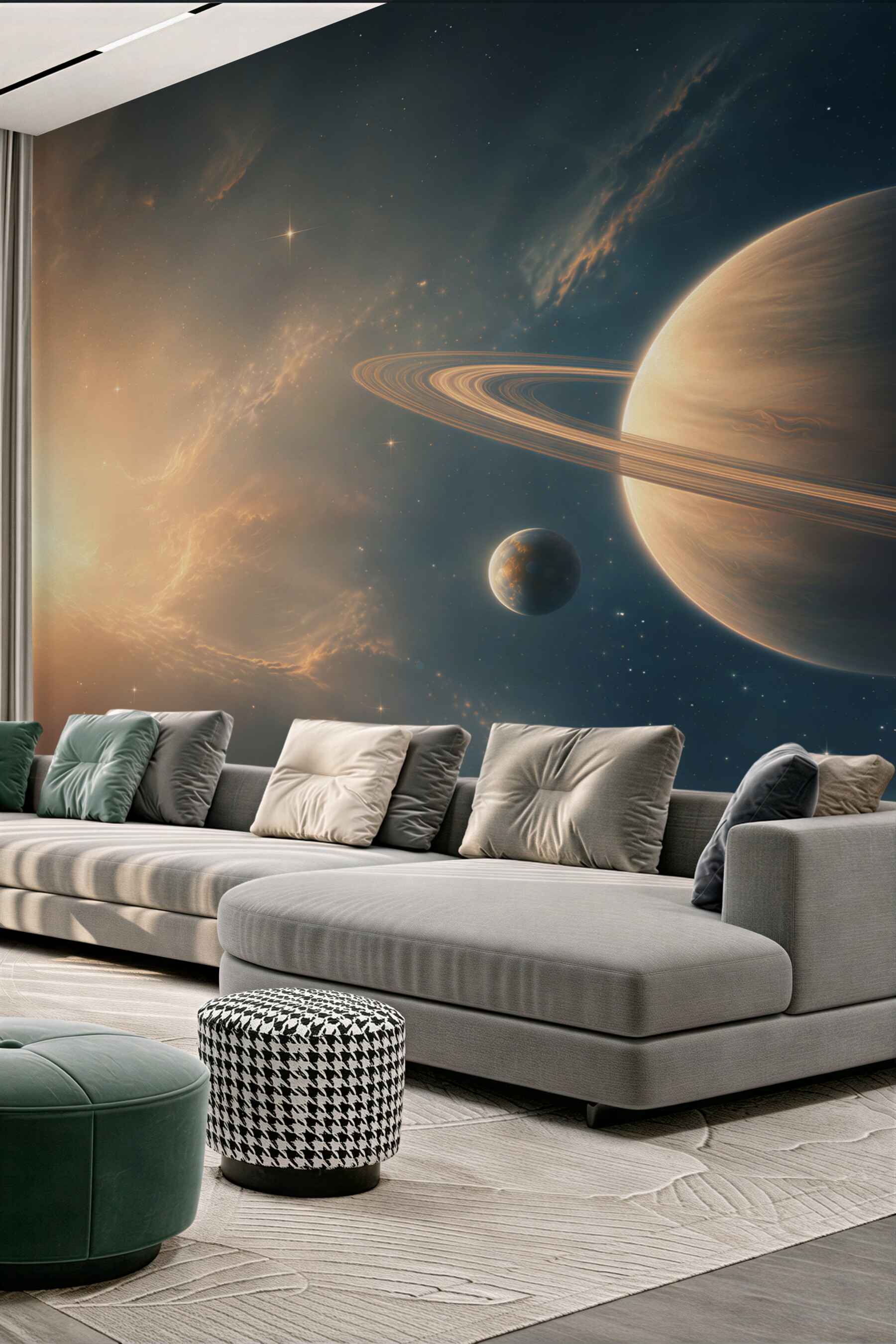 Fototapeta planeta z pierścieniami w kosmosie nowoczesna i nastrojowa