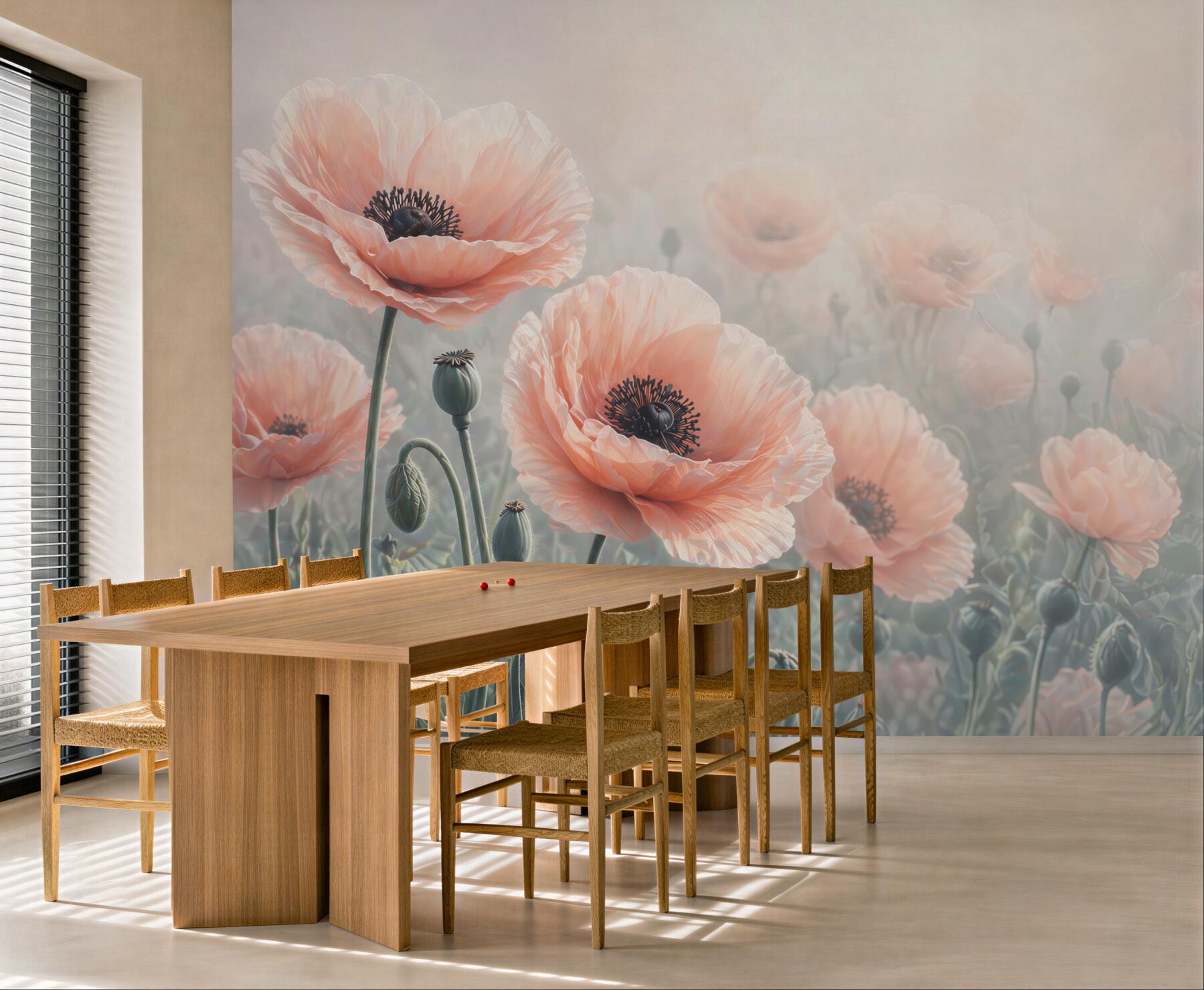 Fototapeta maki pastelowe różowe w romantycznej mgle