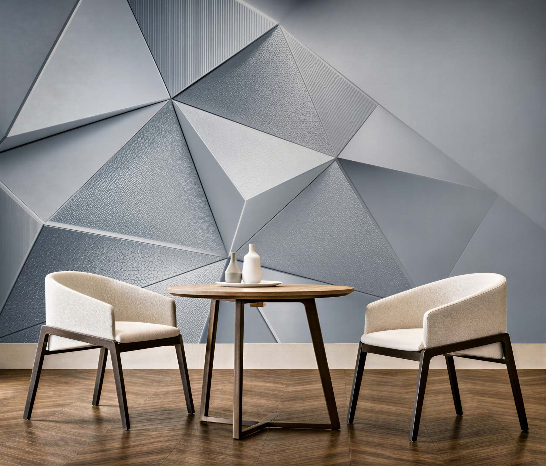 Fototapeta geometryczne trójkąty 3D srebrnoszare nowoczesne