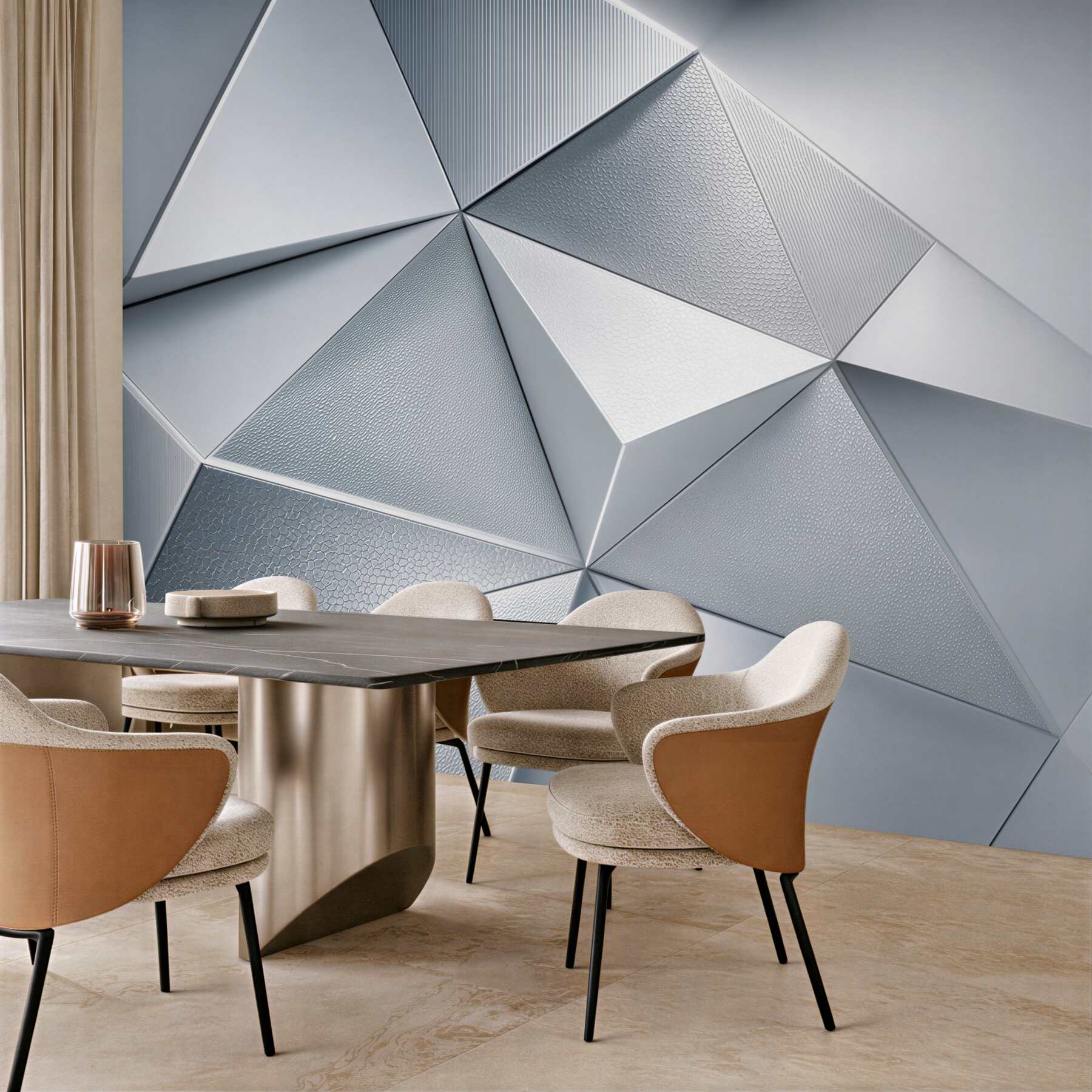 Fototapeta geometryczne trójkąty 3D srebrnoszare nowoczesne