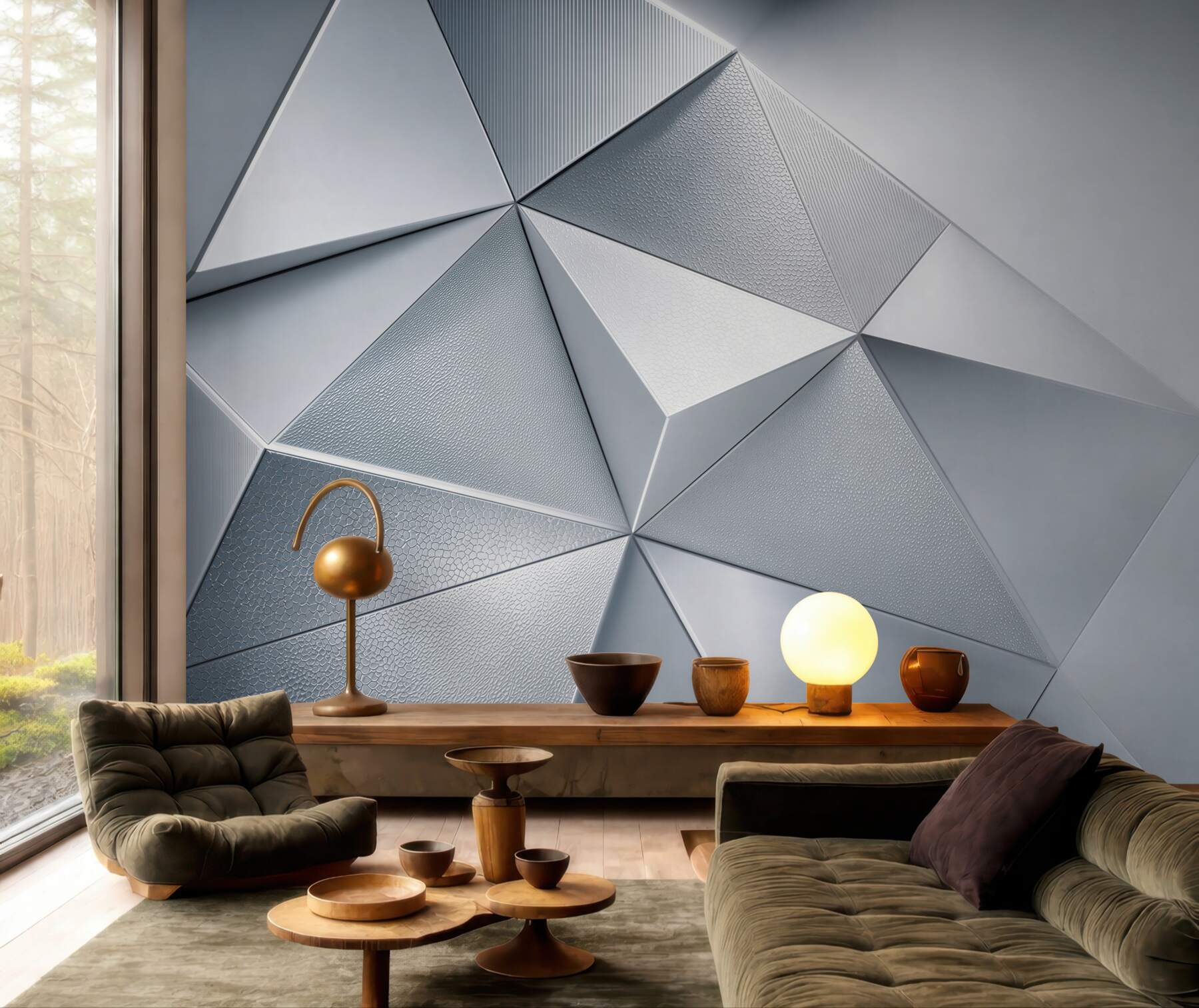 Fototapeta geometryczne trójkąty 3D srebrnoszare nowoczesne