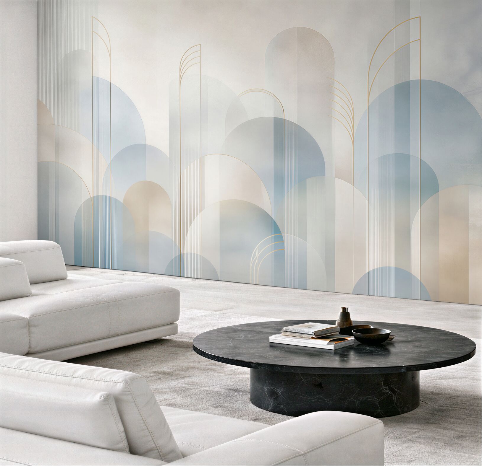 Fototapeta geometryczne łuki błękitno beżowe w stylu art déco