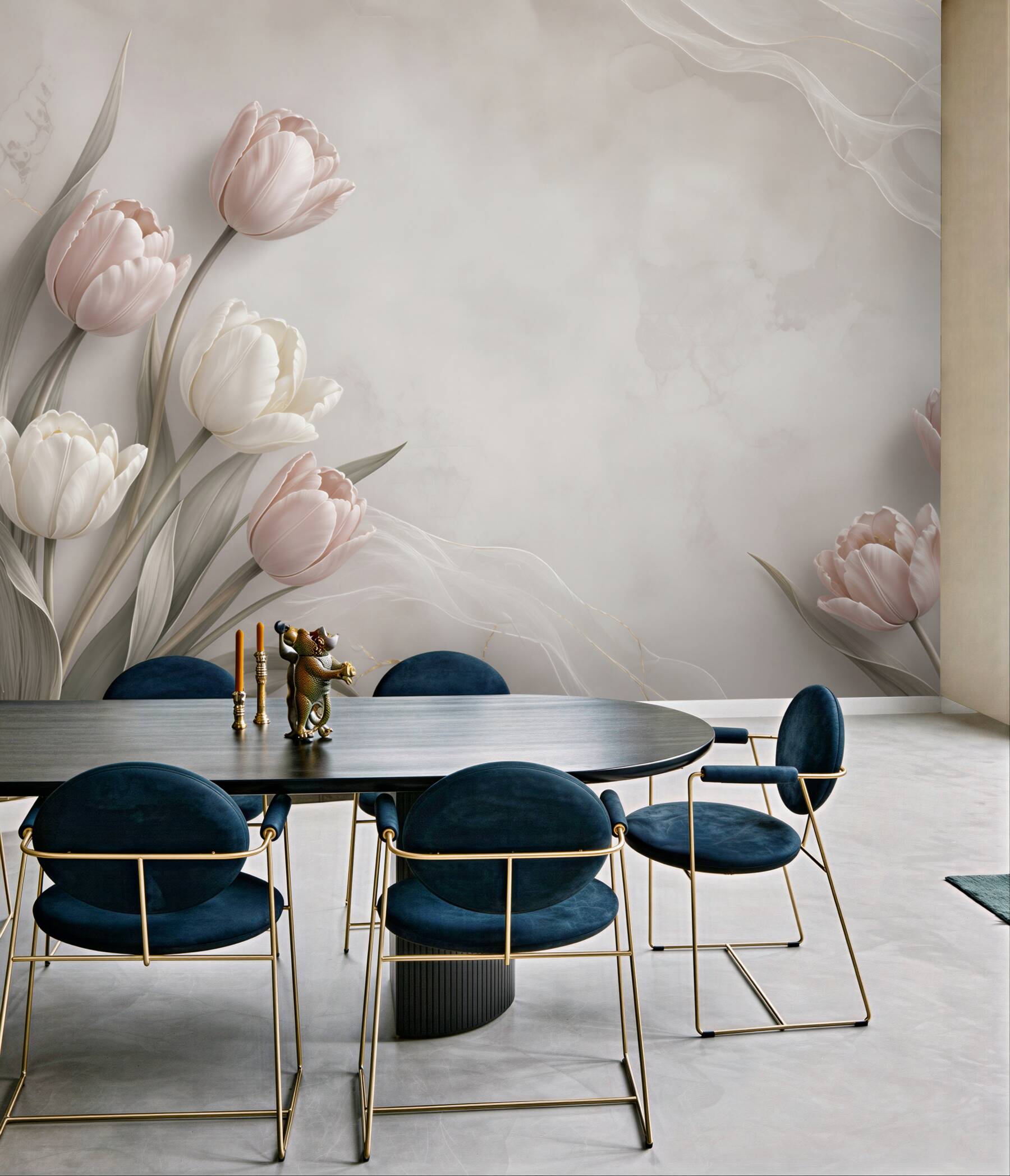 Fototapeta tulipany pudrowy róż i biel na beżowym tle elegancka