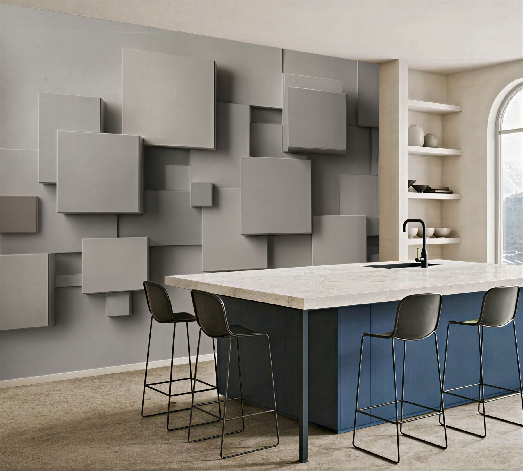 Fototapeta geometryczne kwadraty 3D beżowo szare nowoczesne