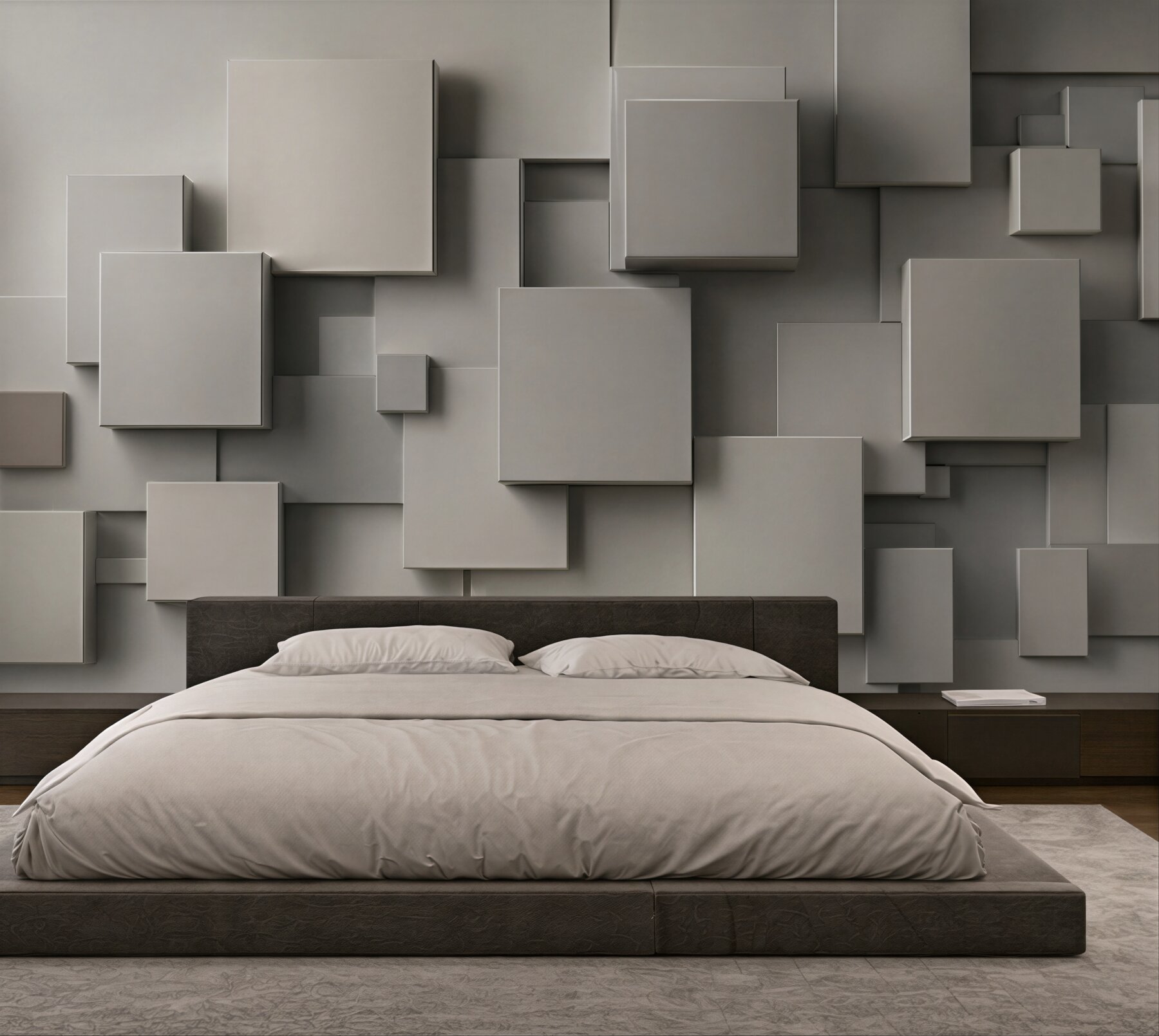 Fototapeta geometryczne kwadraty 3D beżowo szare nowoczesne