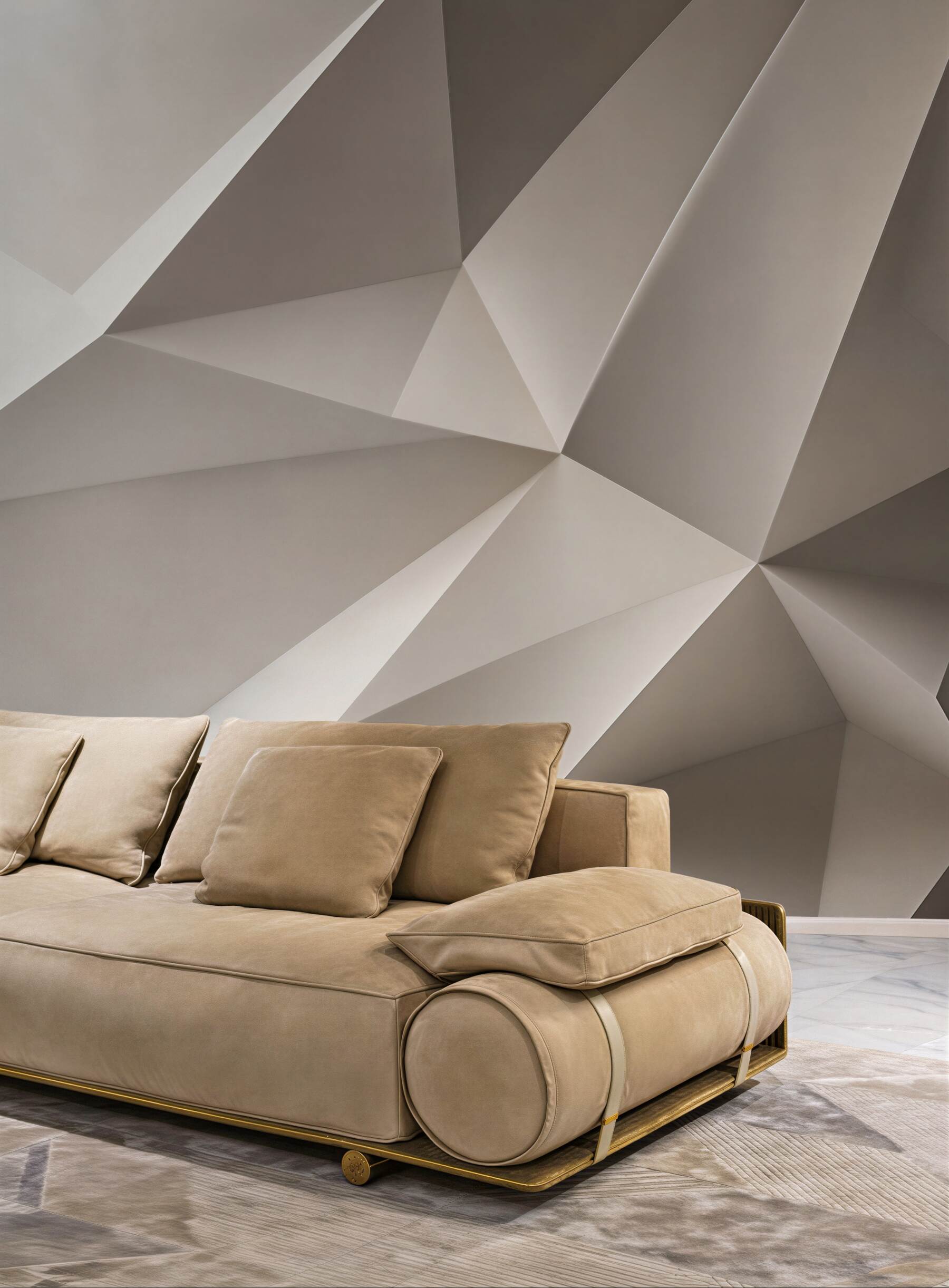 Fototapeta abstrakcja geometryczna 3D beżowa do nowoczesnego wnętrza