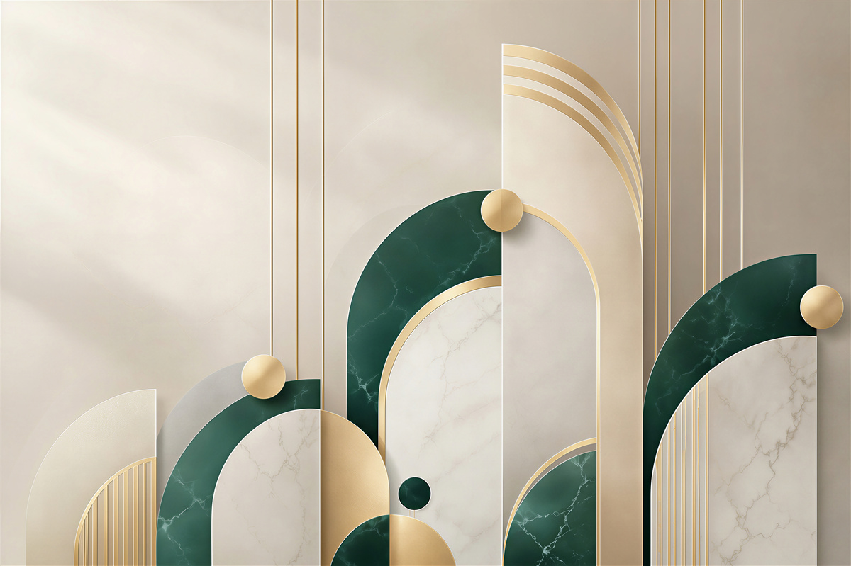Fototapeta geometryczna art deco zielona ze złotem i marmurem