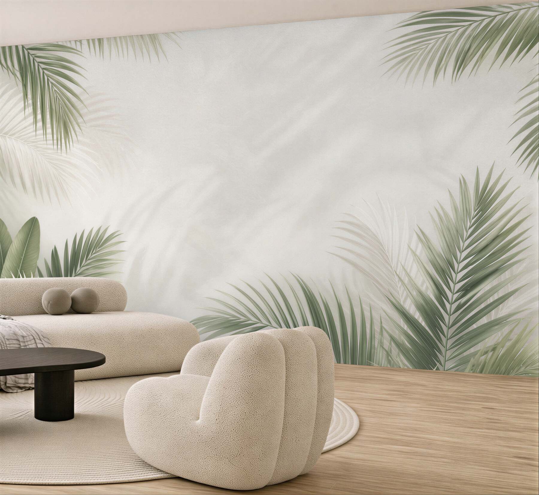 Fototapeta liście palmowe beżowo zielone w stylu tropikalnym