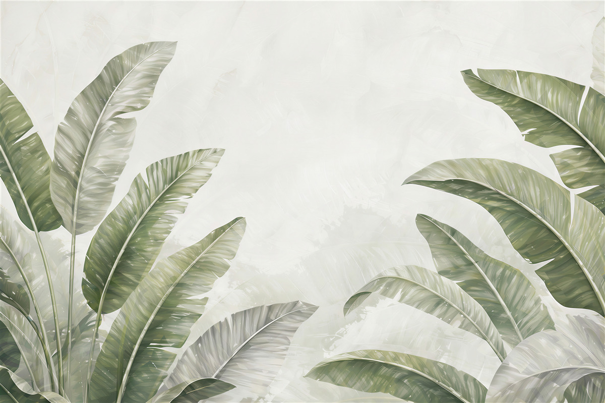 Fototapeta liście bananowca zielone na jasnym tle w stylu tropical soft
