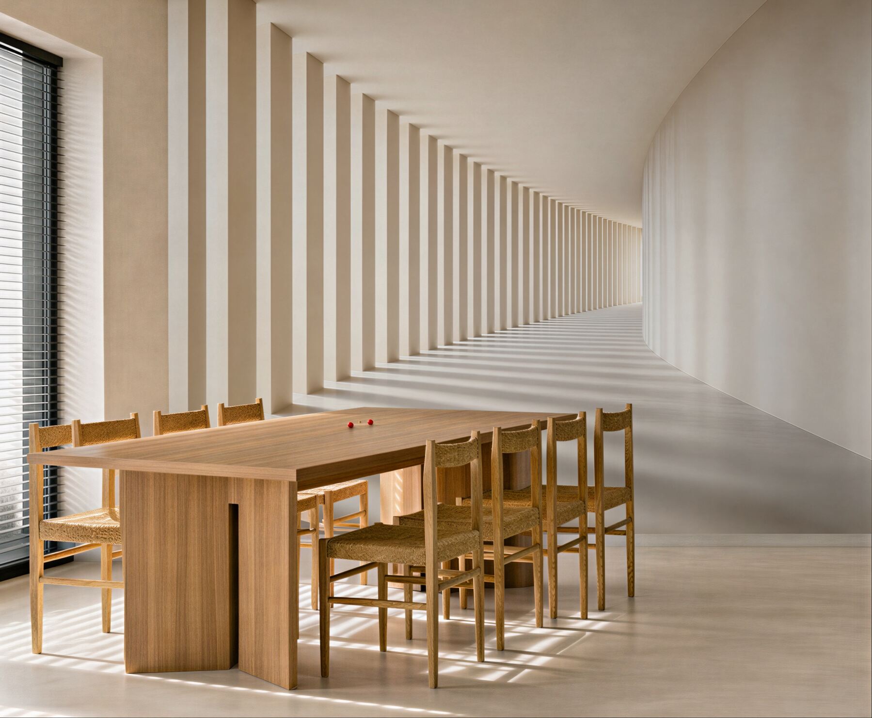 Fototapeta nowoczesny korytarz architektoniczny beżowy 3D minimalistyczny