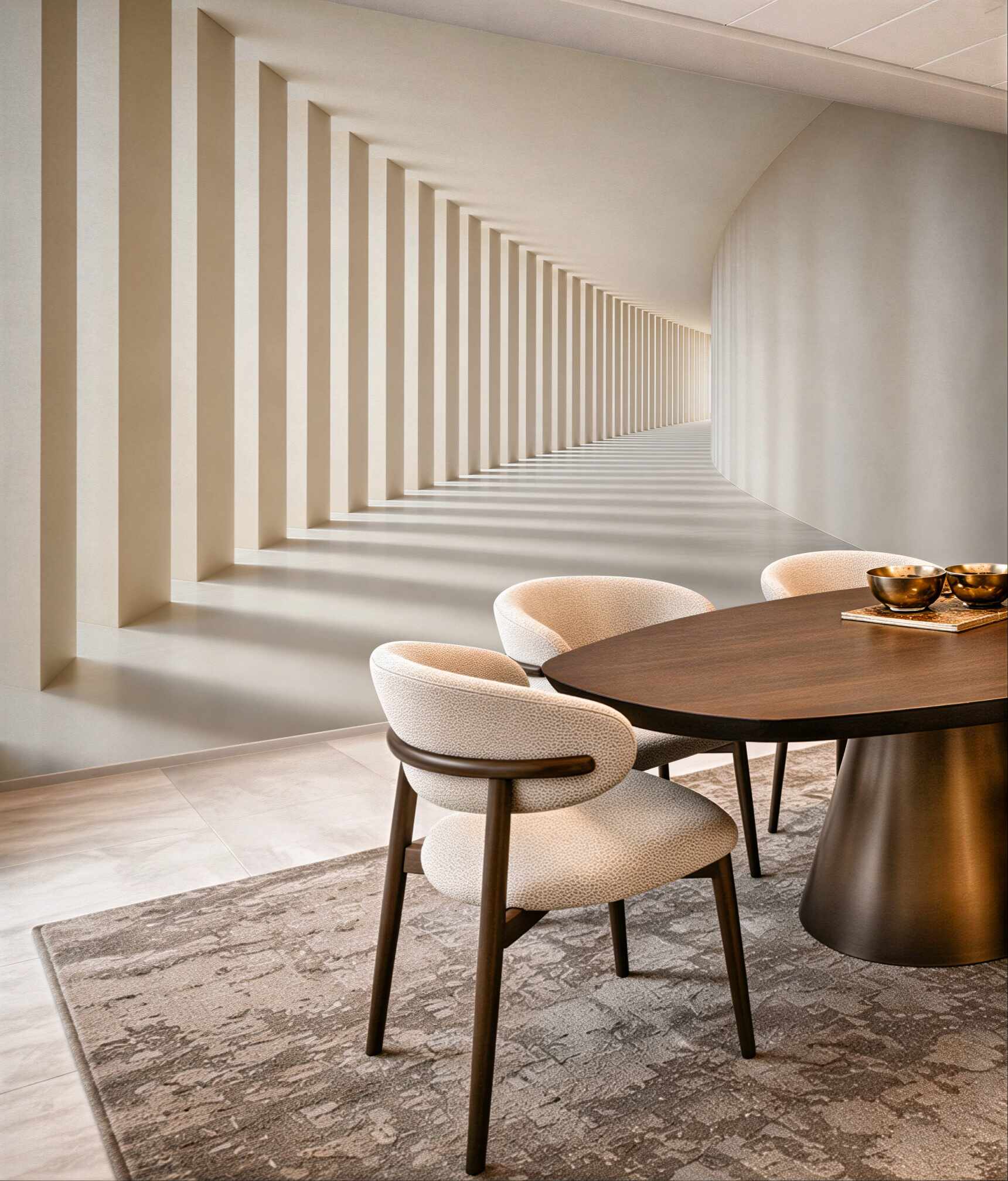 Fototapeta nowoczesny korytarz architektoniczny beżowy 3D minimalistyczny