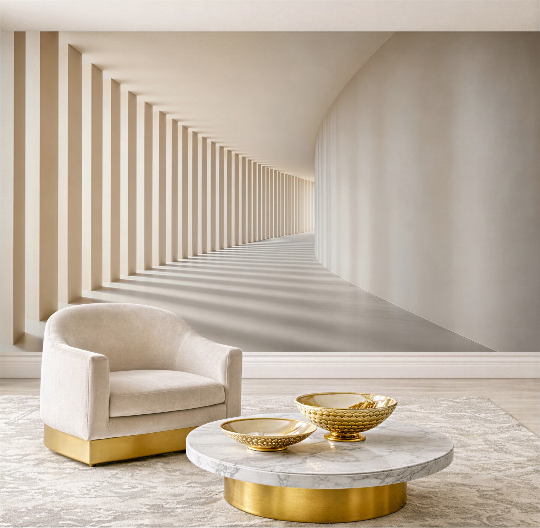 Fototapeta nowoczesny korytarz architektoniczny beżowy 3D minimalistyczny
