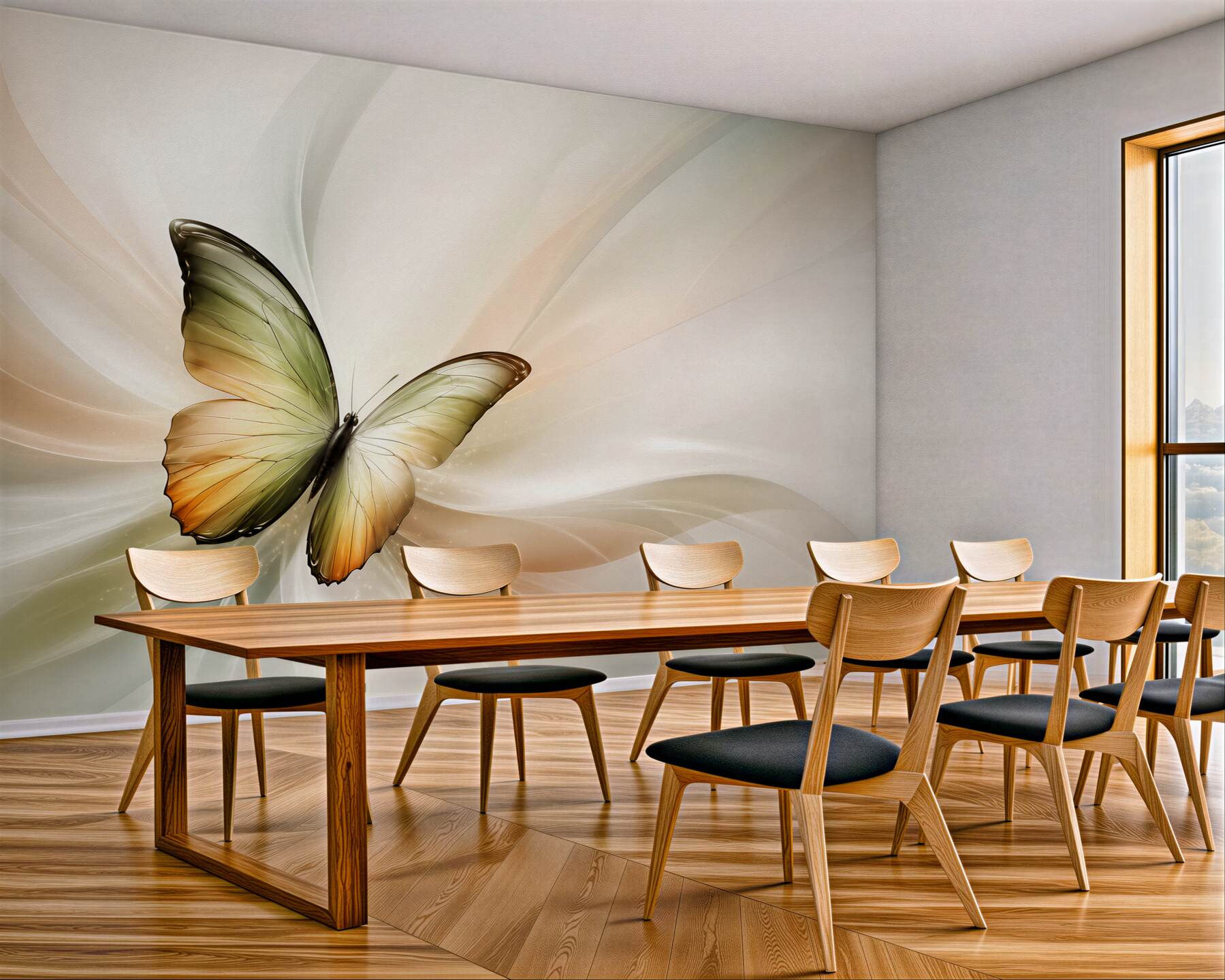 Fototapeta motyl abstrakcyjny w beżowo zielonych tonach elegancka