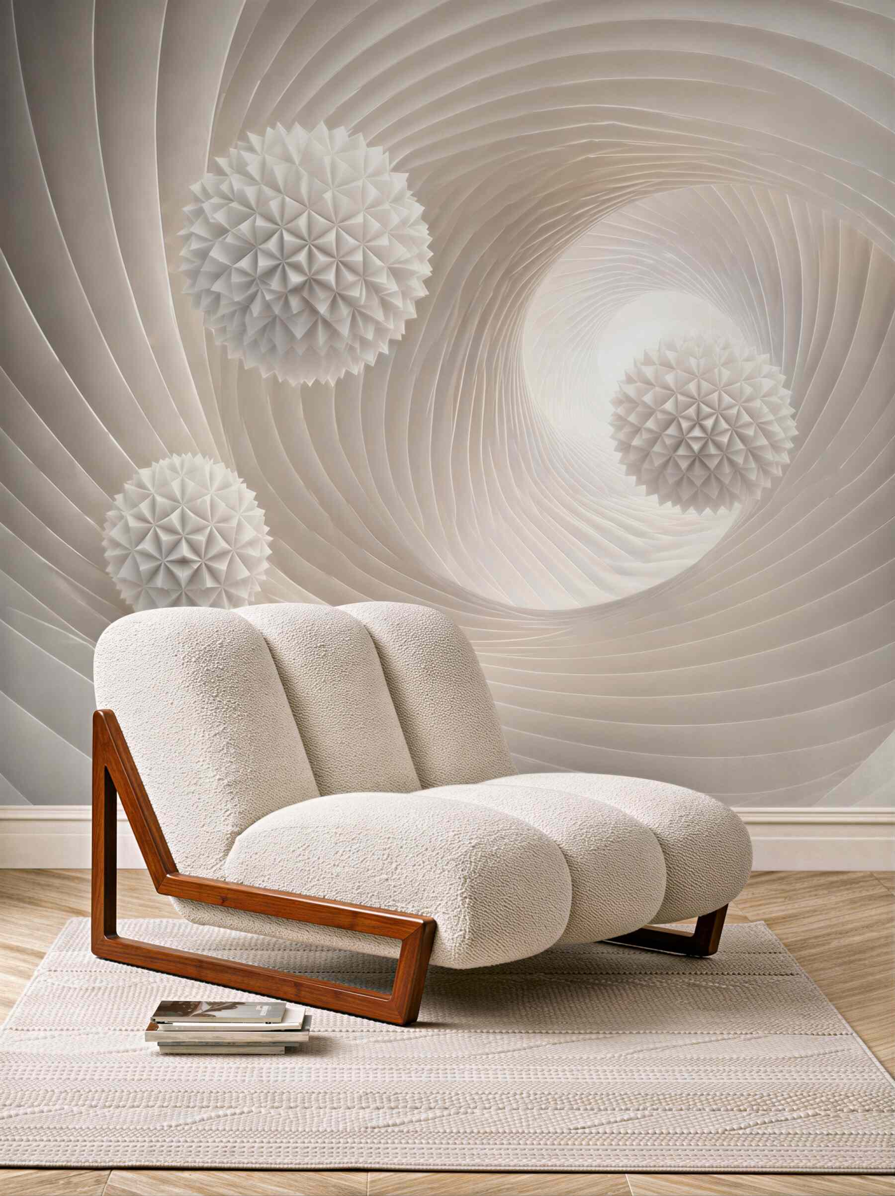 Fototapeta abstrakcyjne białe kule 3D w spiralnym tunelu nowoczesna