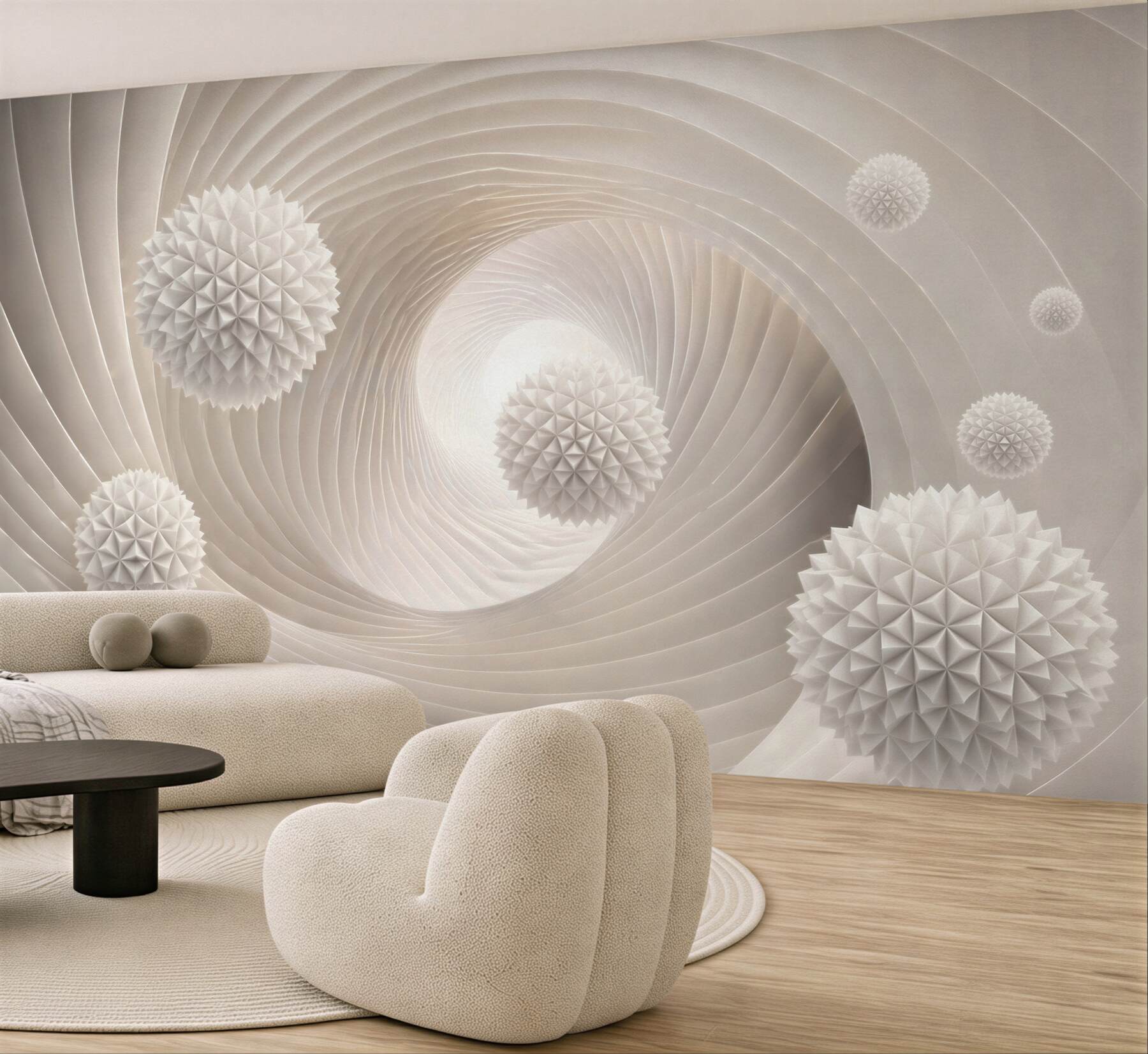 Fototapeta abstrakcyjne białe kule 3D w spiralnym tunelu nowoczesna