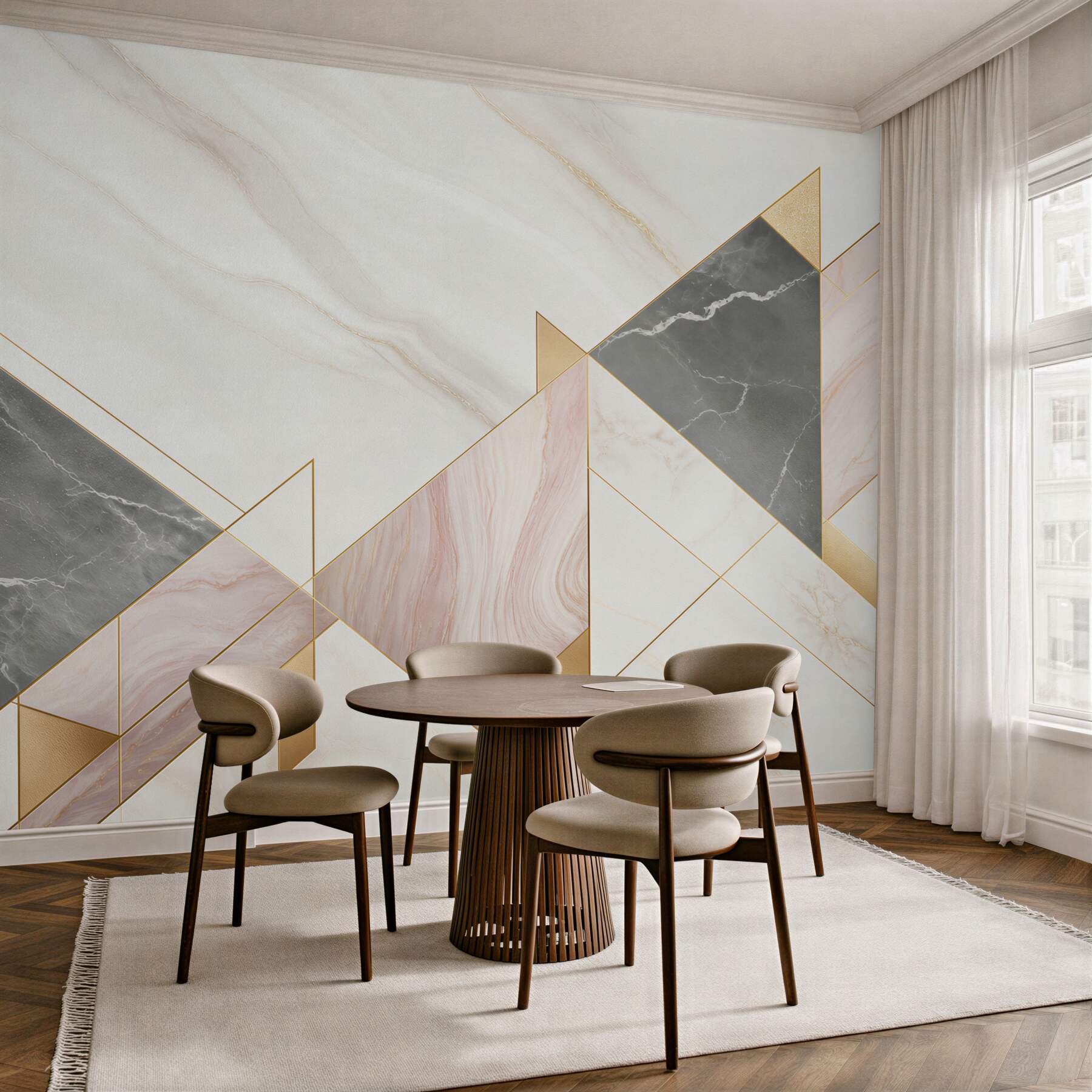 Fototapeta marmur geometryczny biało szary ze złotymi akcentami nowoczesna