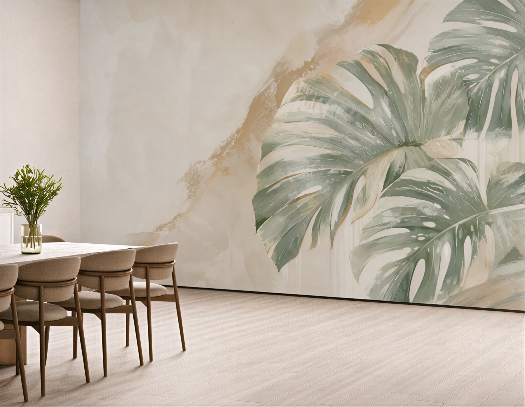 Fototapeta monstera zielona na jasnym tle nowoczesna botaniczna