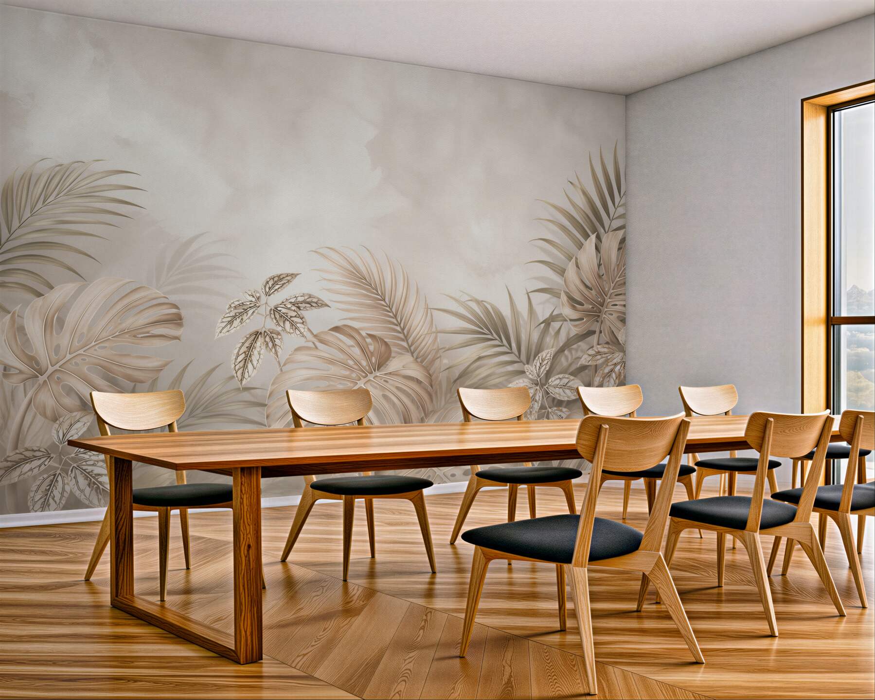Fototapeta beżowe liście tropikalne monstery i palm subtelna elegancja