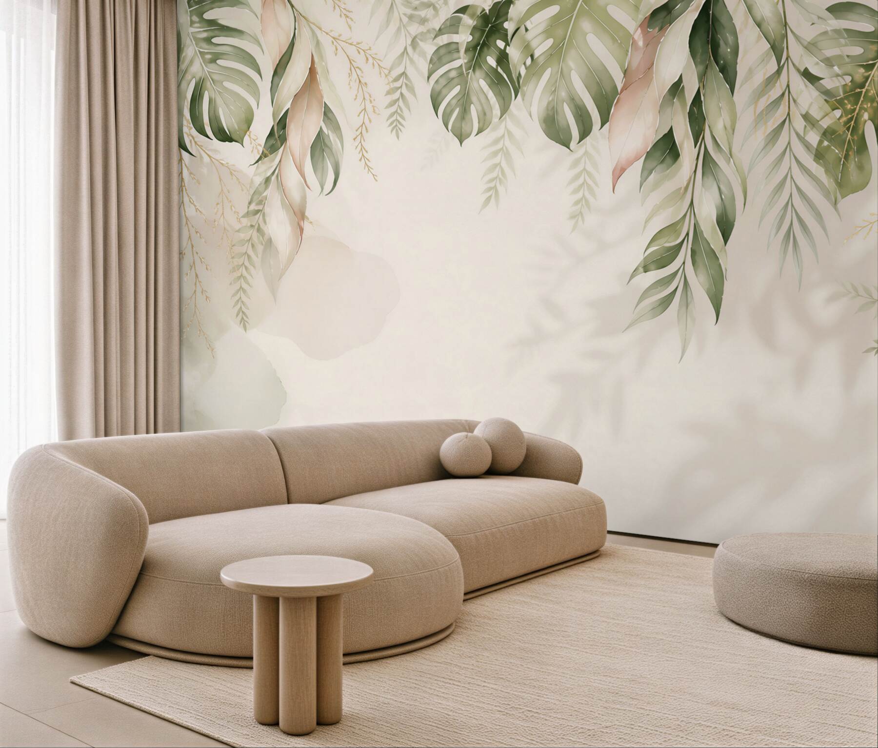 Fototapeta liście tropikalne monstera i palma beżowo zielone eleganckie