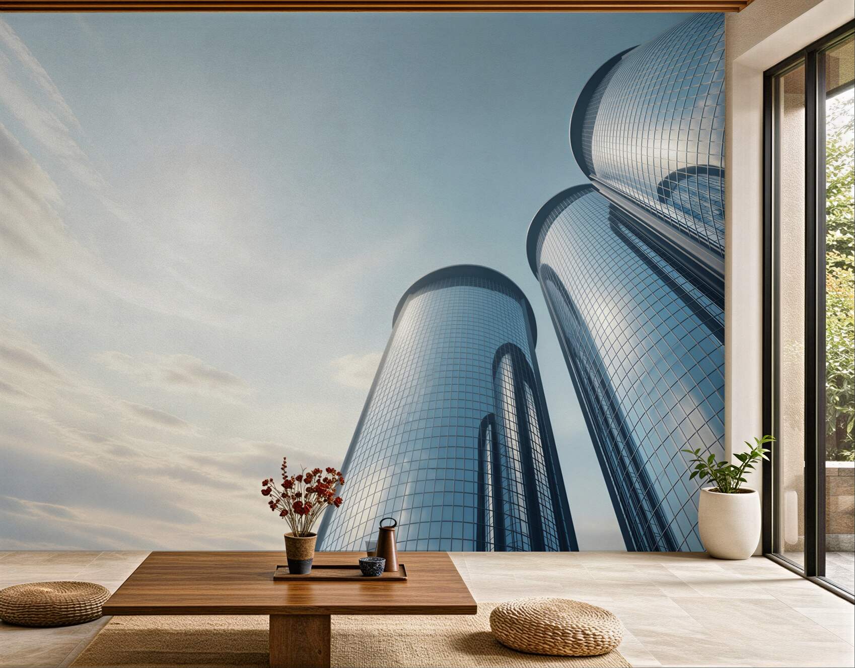 Fototapeta szklane wieżowce nowoczesna architektura w błękitnych tonach