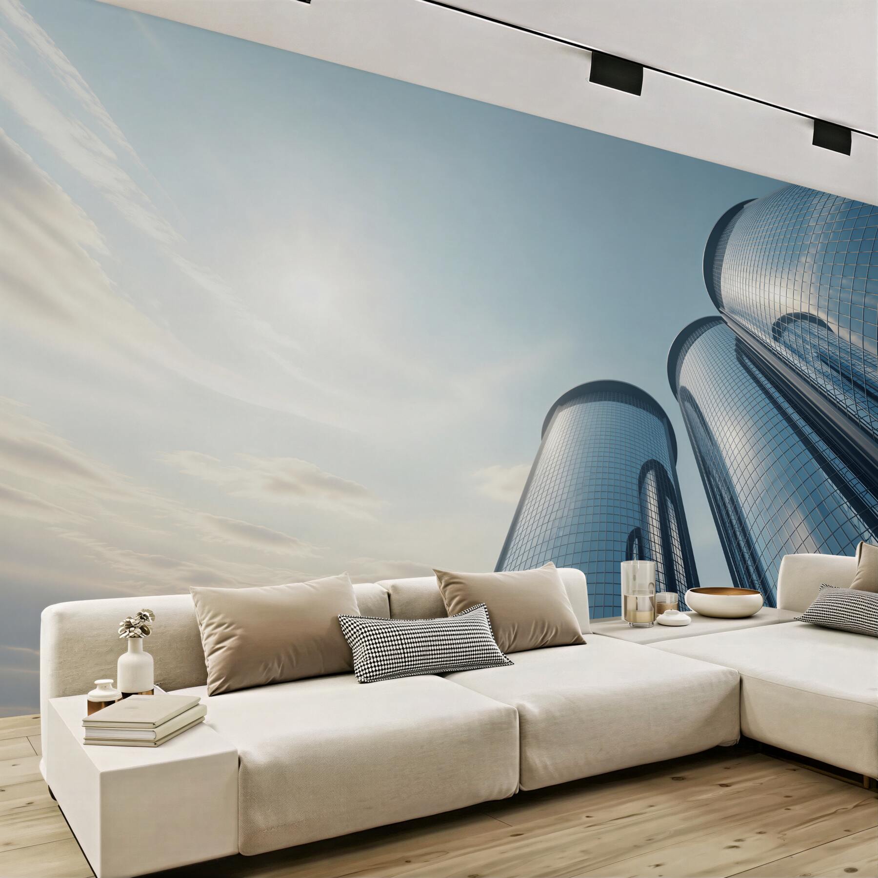 Fototapeta szklane wieżowce nowoczesna architektura w błękitnych tonach