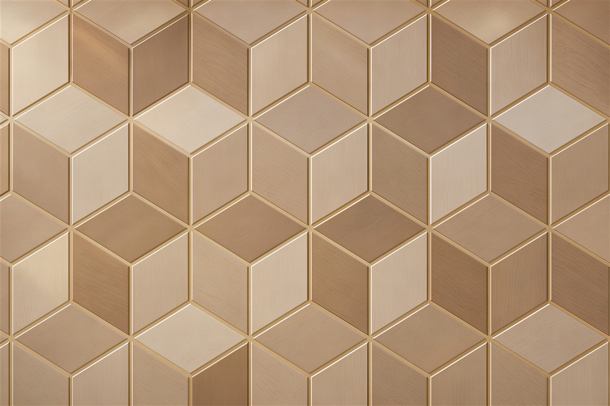 Fototapeta geometryczne kostki 3D beżowe wzór drewniany