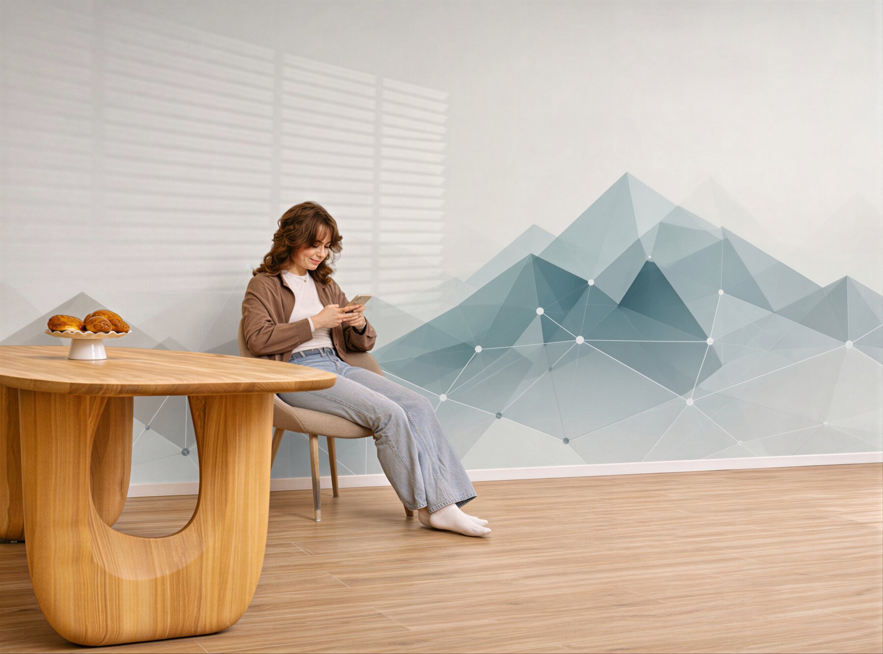 Fototapeta geometryczne góry abstrakcyjne w błękitach nowoczesna