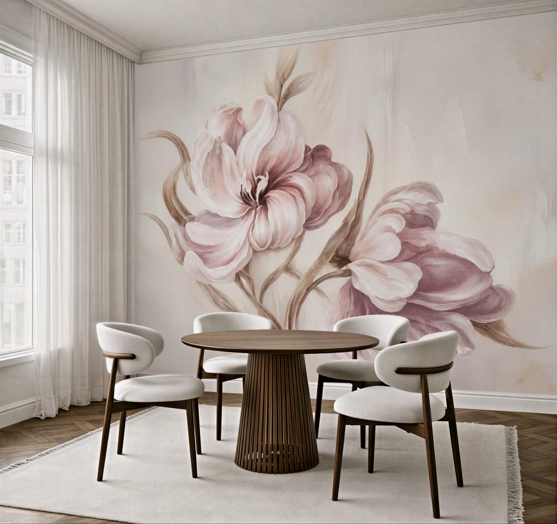 Fototapeta pastelowe tulipany beżowo różowe eleganckie kwiaty do salonu